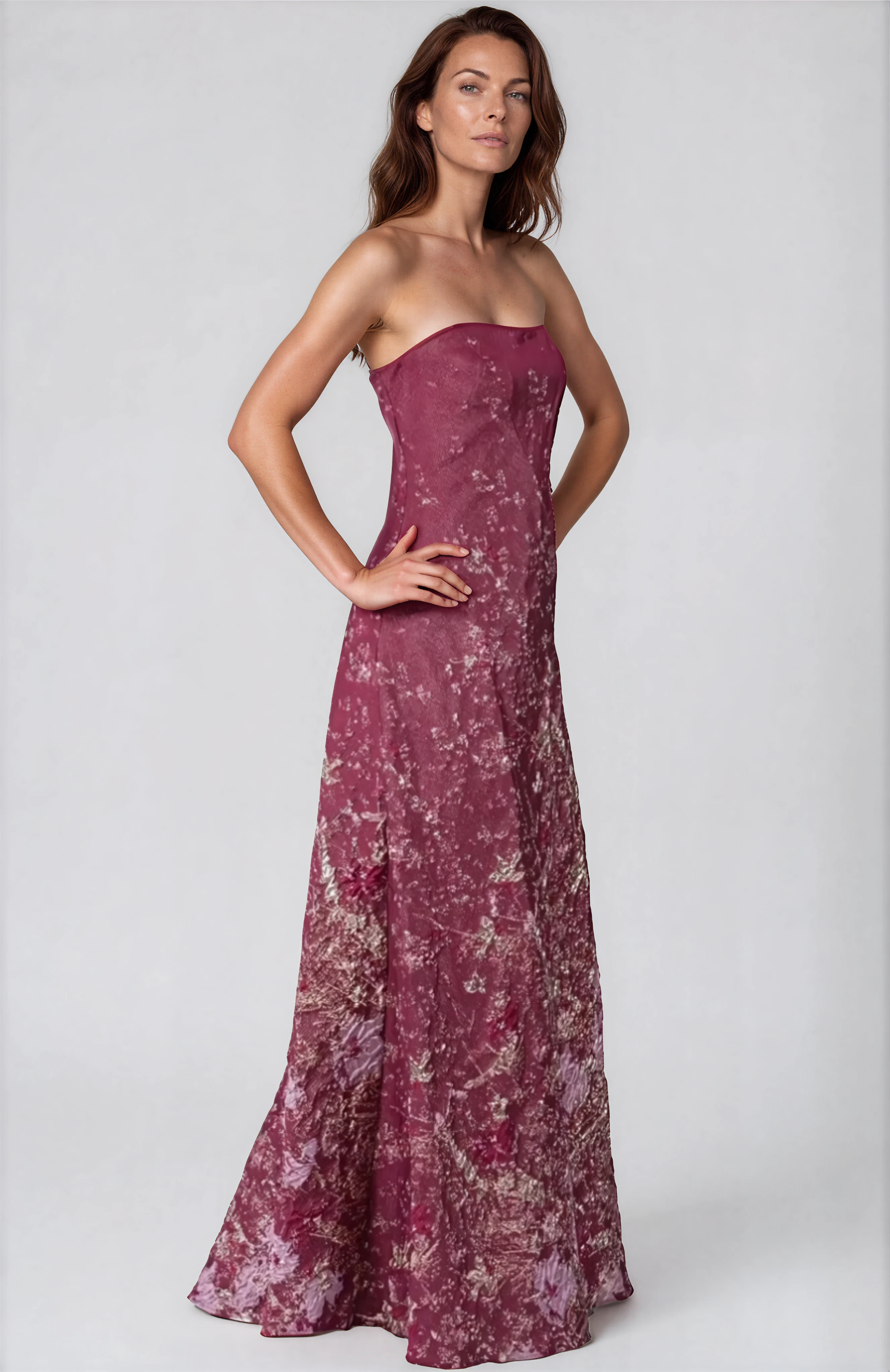 Strapless Brocade A-line Gown Gown Rene Ruiz Collection