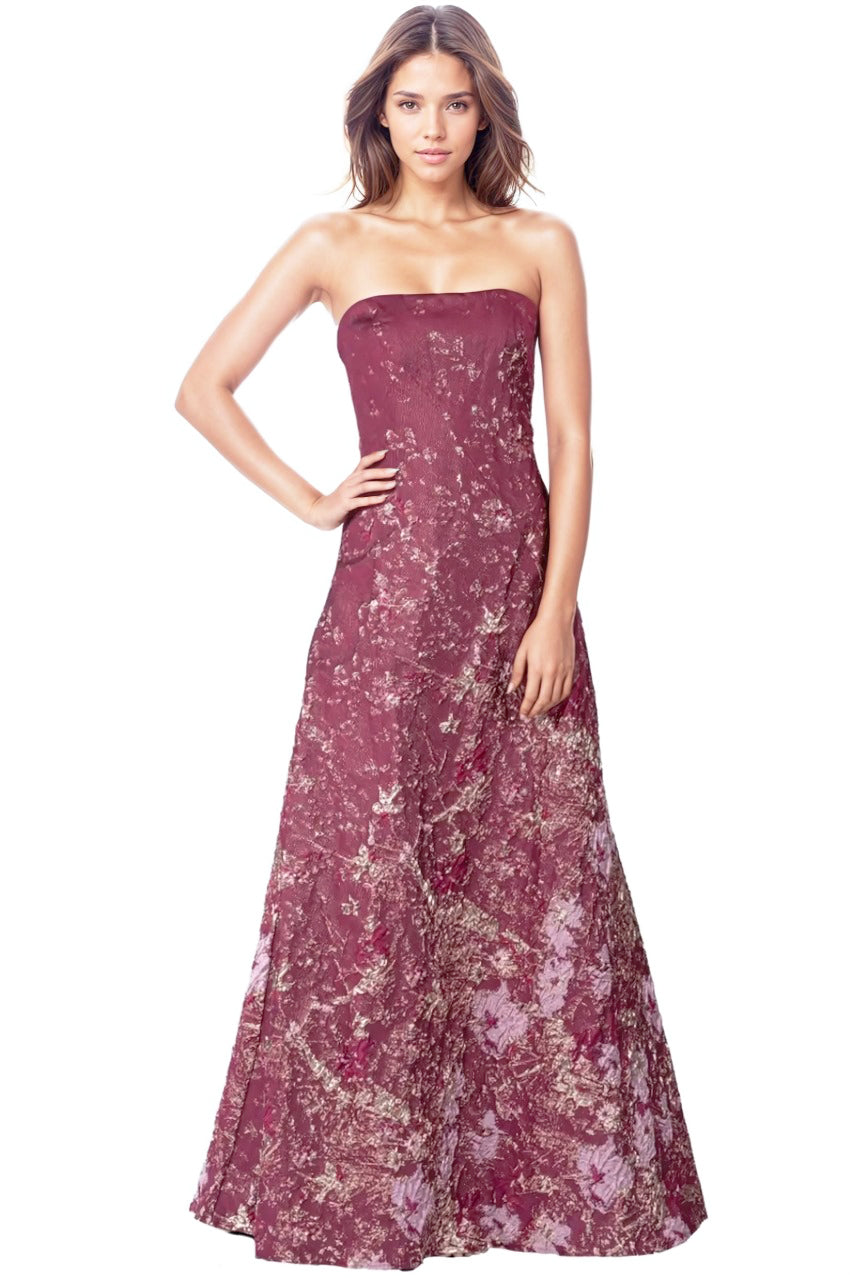 Strapless Brocade A-line Gown Rene Ruiz Collection