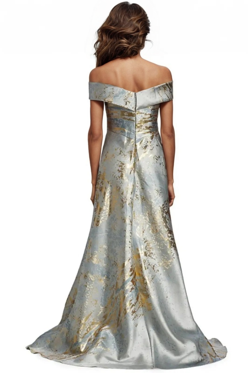 Off The Shoulder Brocade Gown Gown Rene Ruiz Collection