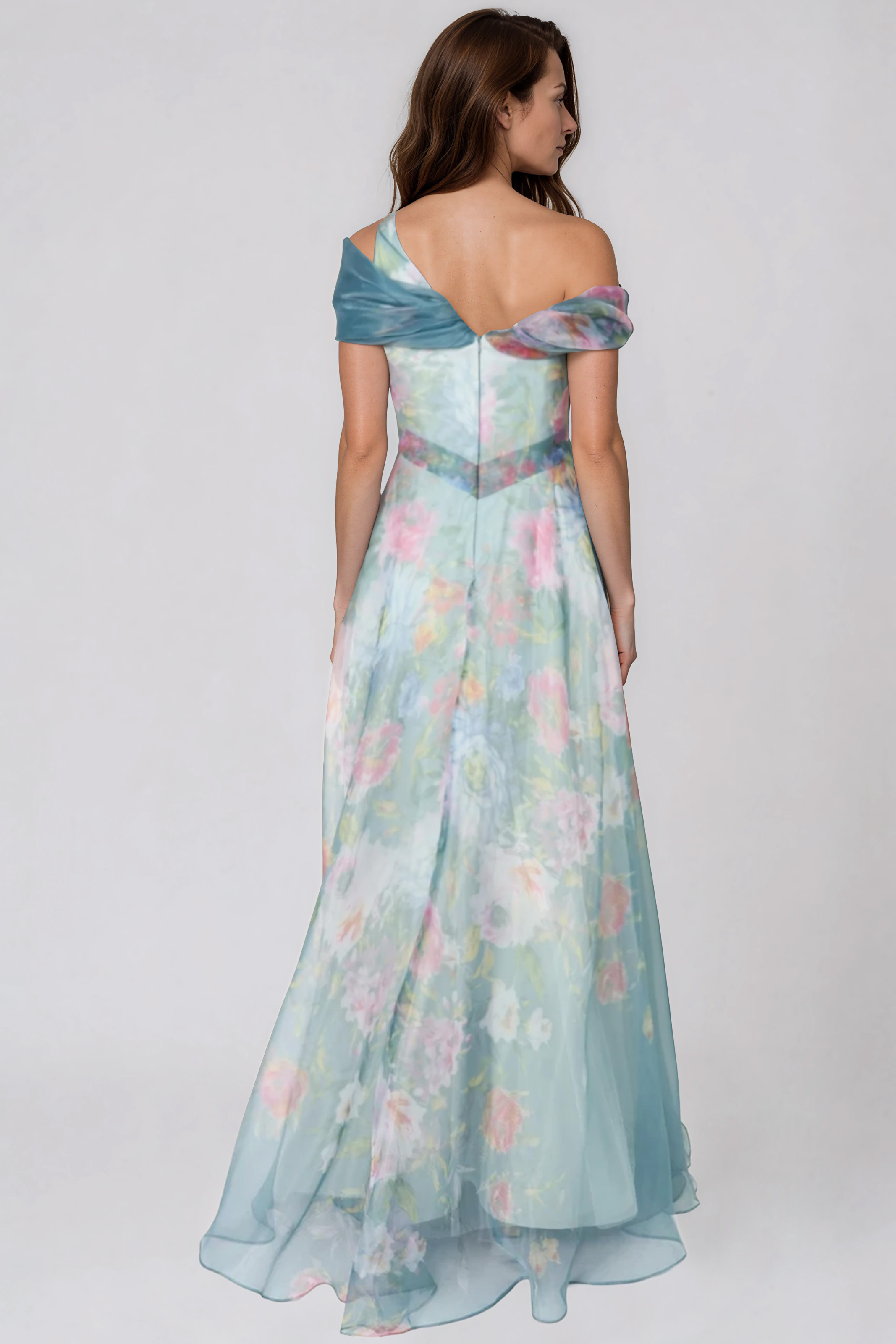 Twisted Off-The-Shoulder Organza Gown Gown Rene Ruiz Collection