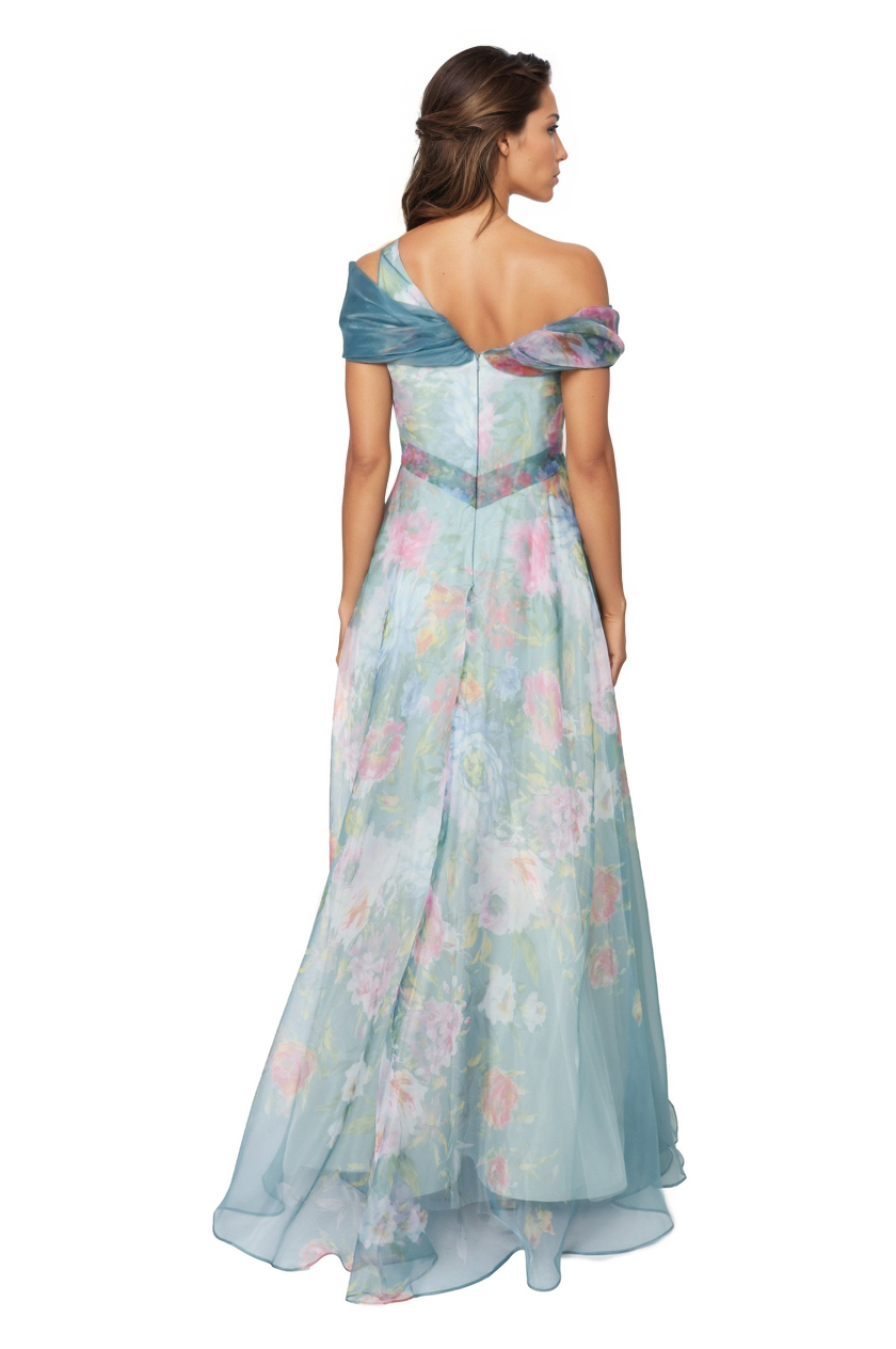 Twisted Off-The-Shoulder Organza Gown Gown Rene Ruiz Collection