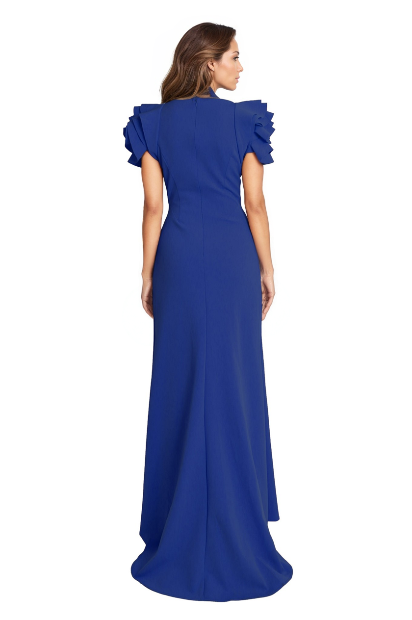 3D Floral Sleeve Fit and Flare Scuba Gown Rene Ruiz Collection
