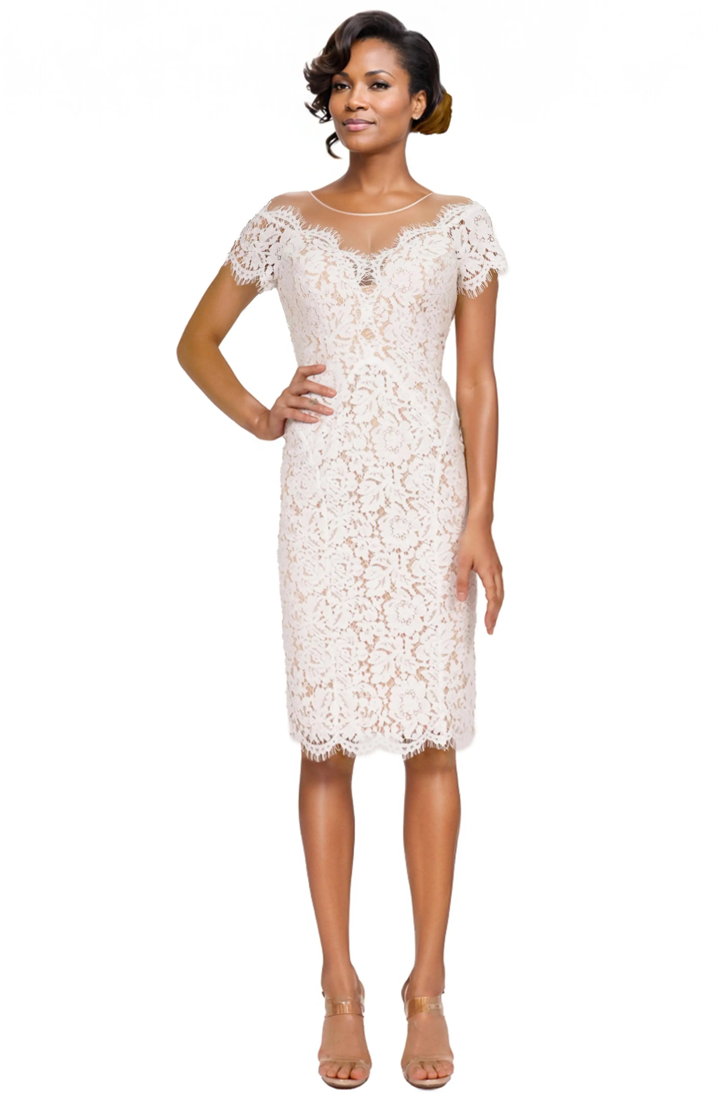 Illusion Neckline Lace Cocktail Cocktail Rene Ruiz Collection 2 White