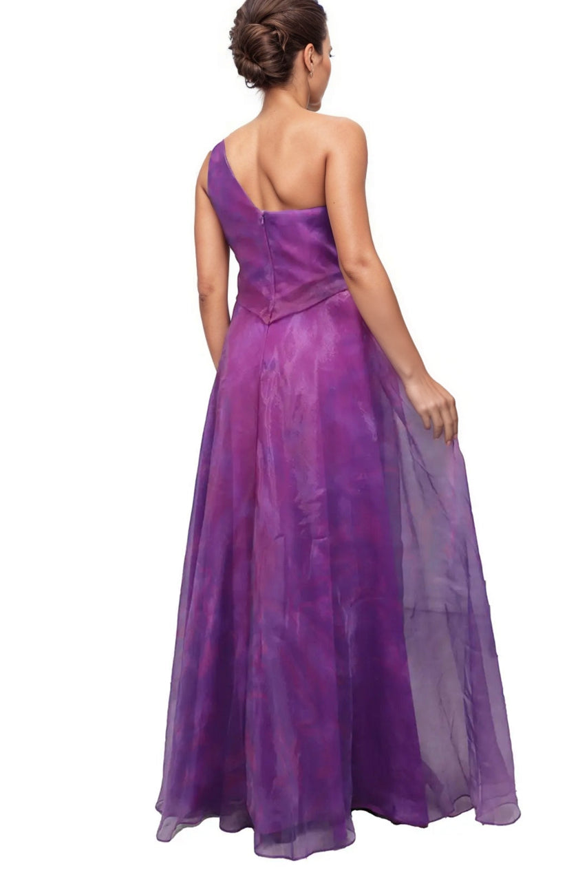 Asymmetrical Printed Organza A-Line Gown Gown Rene Ruiz Collection