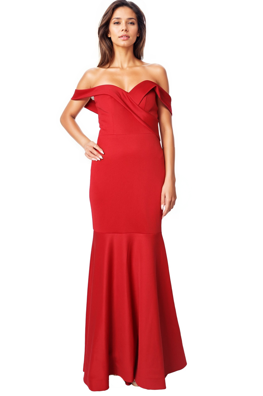 Off The Shoulder Sweetheart Neck Mermaid Crepe Gown Gown Rene Ruiz Collection 0 Berry