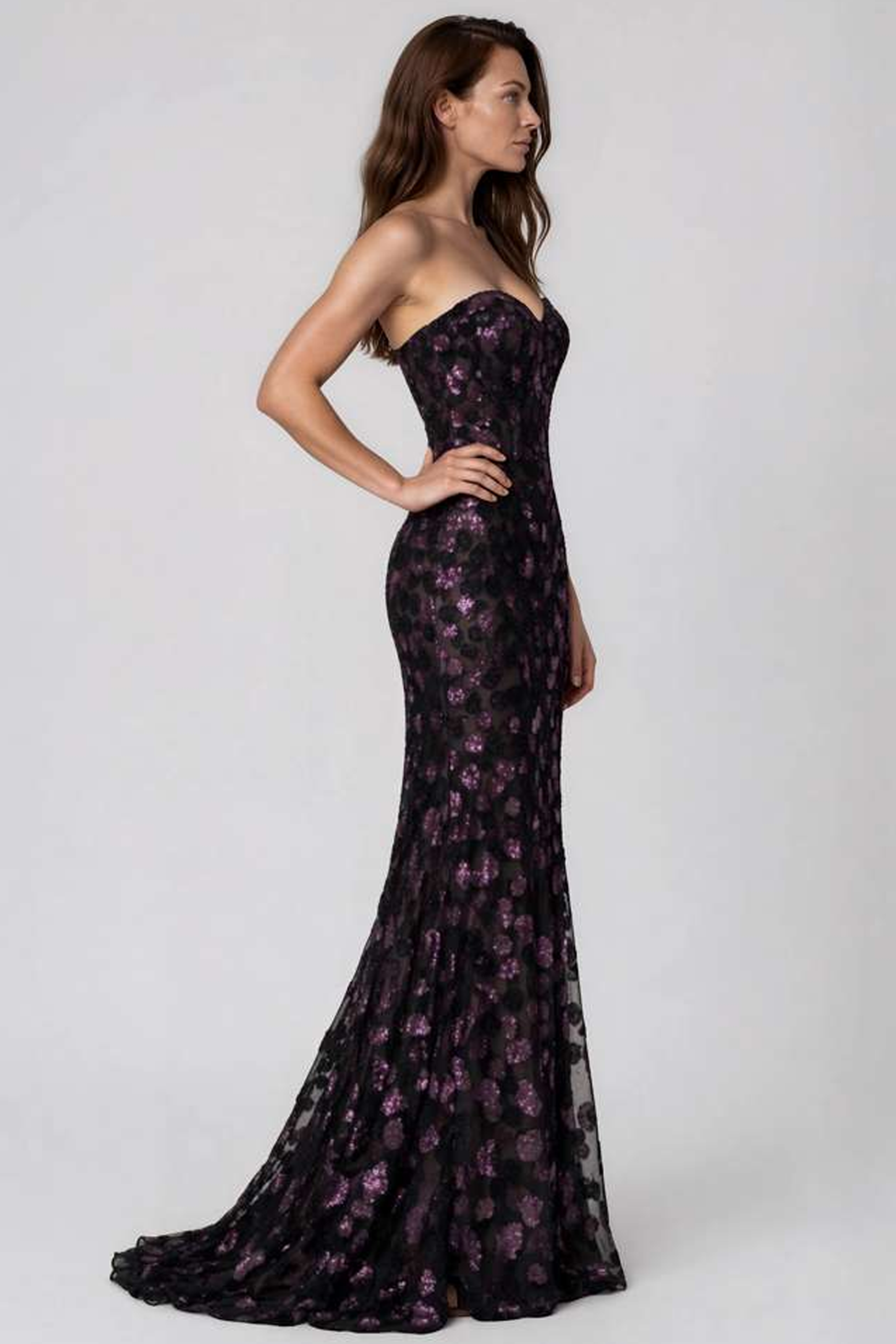 Strapless Sequin Fit And Flare Gown Gown Rene Ruiz Collection