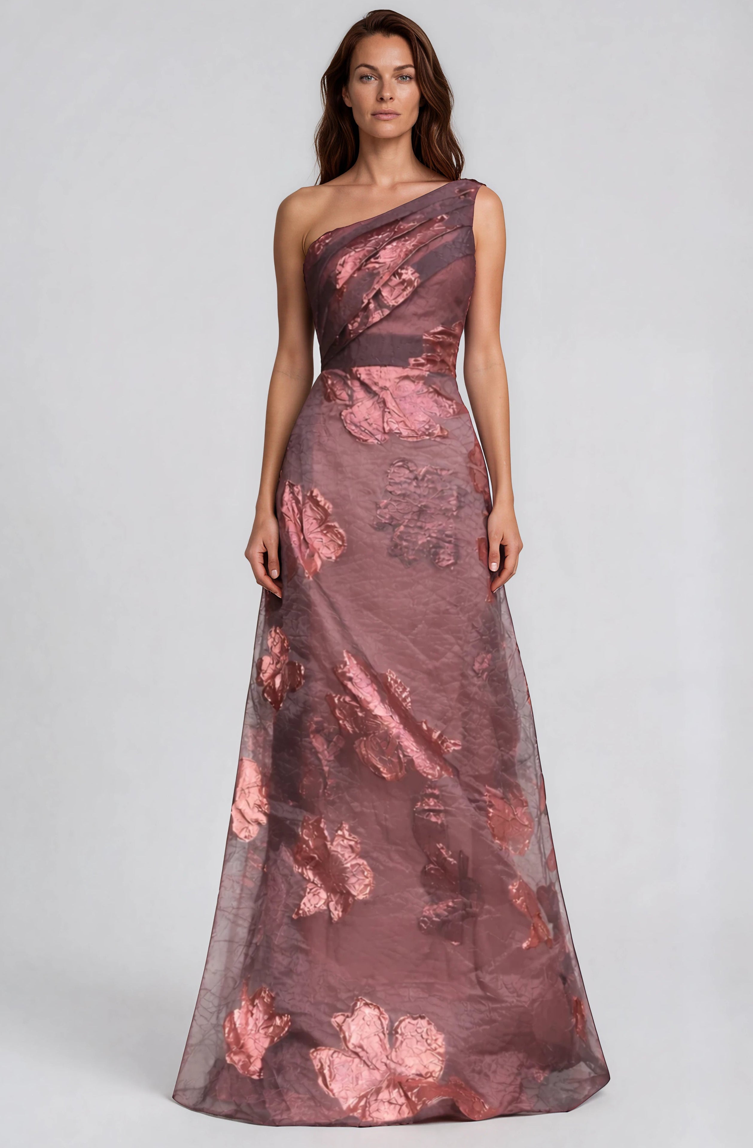 One Shoulder A-line Fil Coupe Gown Gown Rene Ruiz Collection