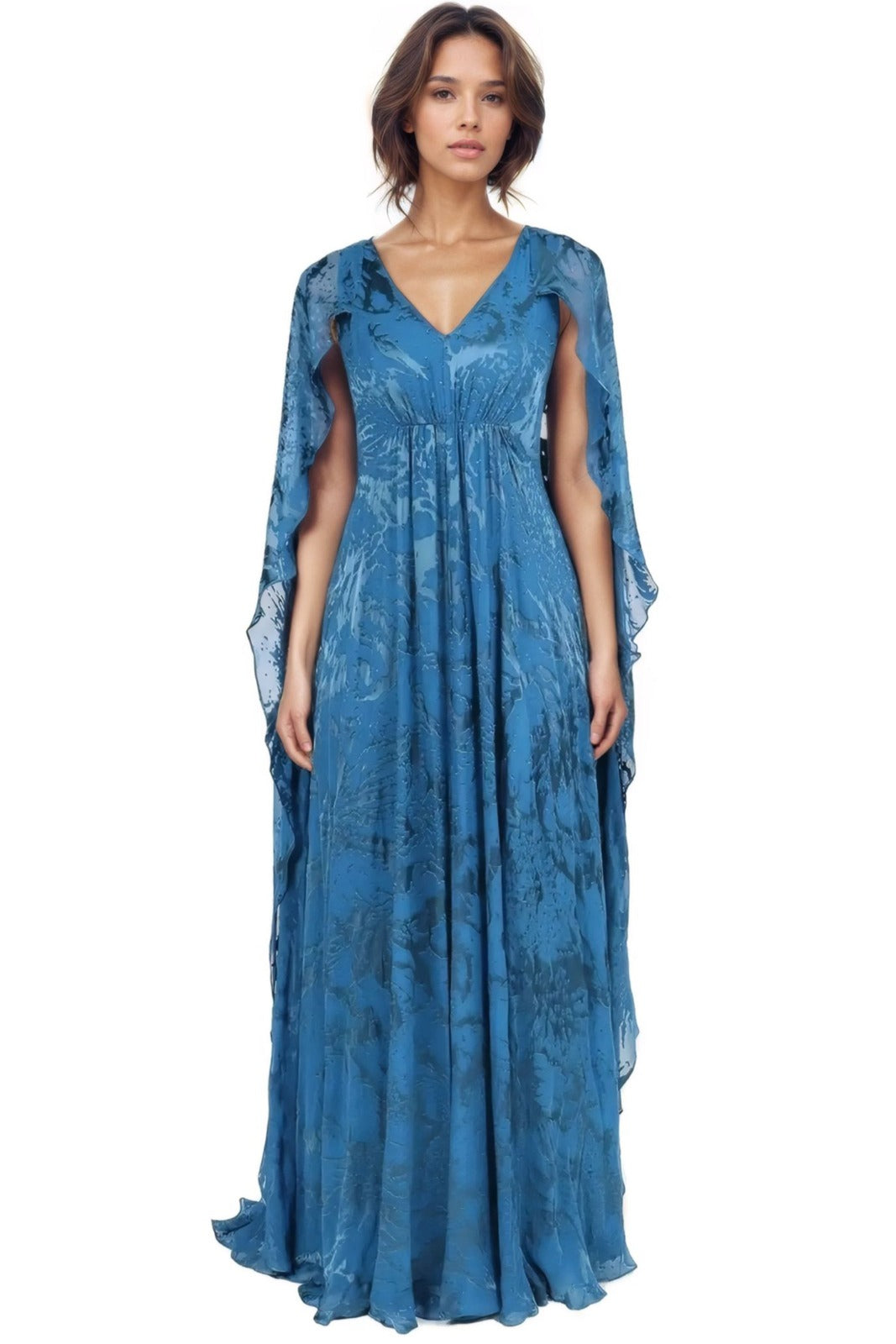 sachin and babi light blue dress Chiffon Cape Gown