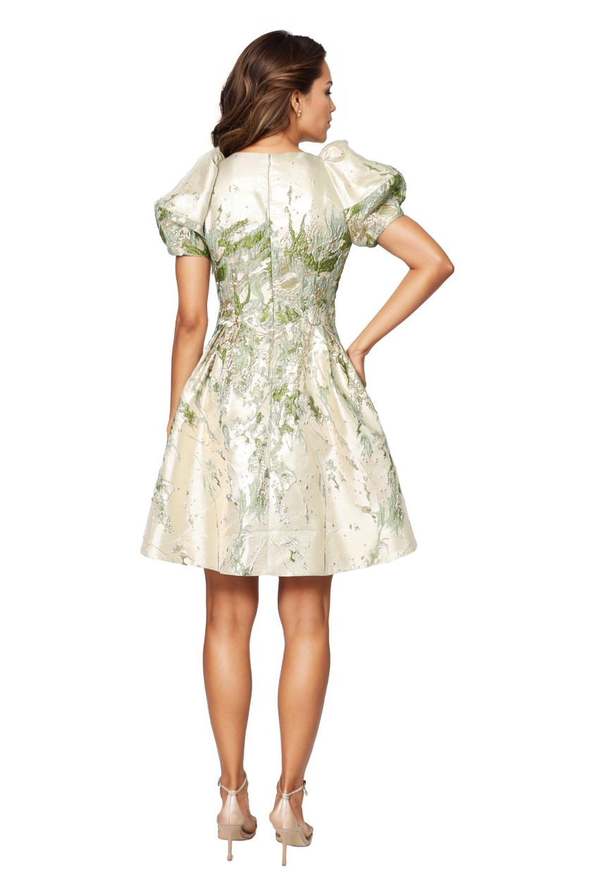 Puff Sleeve A-line Brocade Cocktail Rene Ruiz Collection