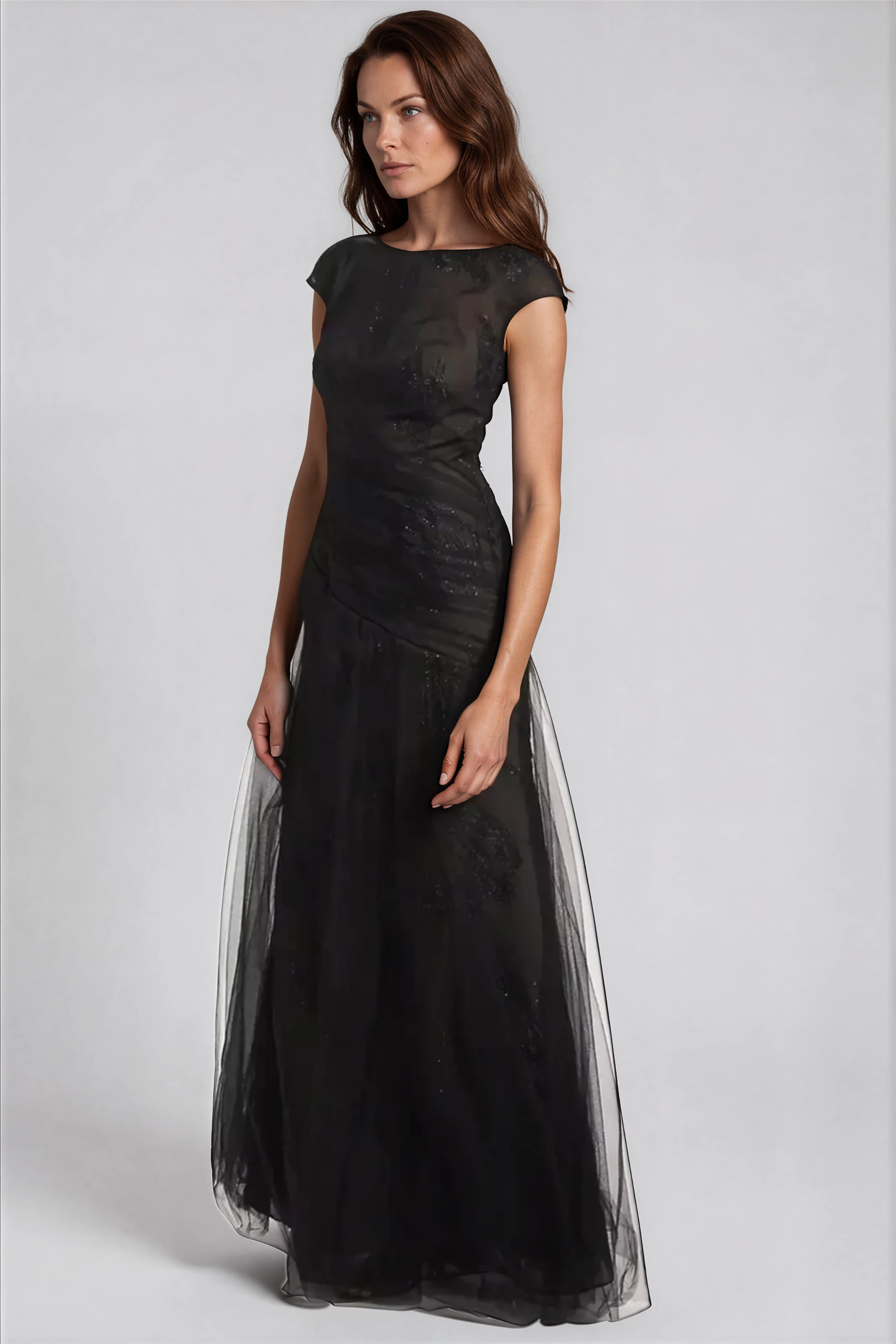 Cap Sleeve Illusion Fil Coupe Gown Gown Rene Ruiz Collection
