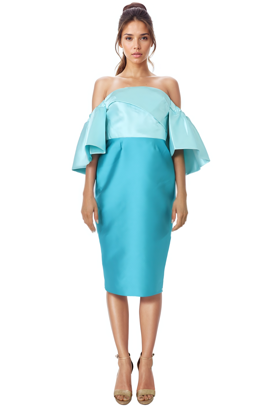 Off The Shoulder Mikado Puff Sleeve Cocktail Cocktail Rene Ruiz Collection 2 Teal Aqua