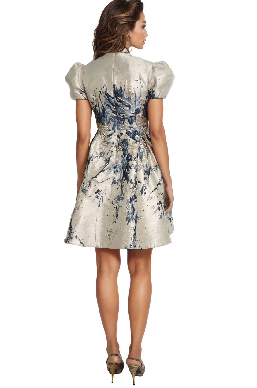 Puff Sleeve A-line Brocade Cocktail Cocktail Rene Ruiz Collection