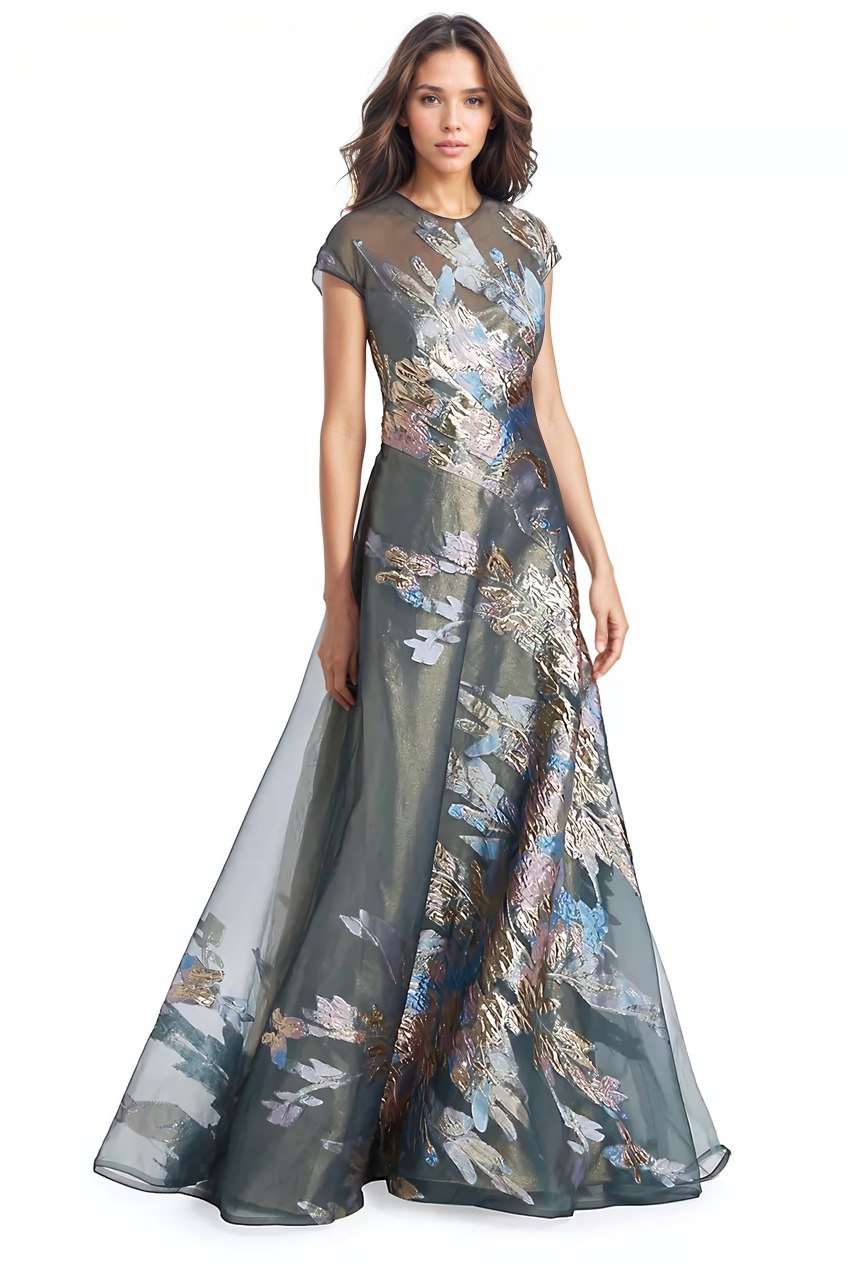 Cap Sleeve Illusion Fil Coupe Gown Gown Rene Ruiz Collection