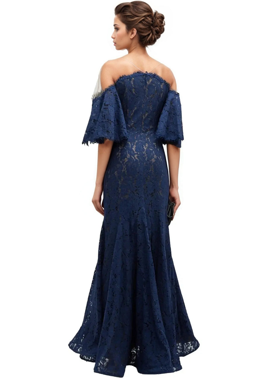 Puff Sleeve Lace Fit and Flare Gown Gown Rene Ruiz Collection