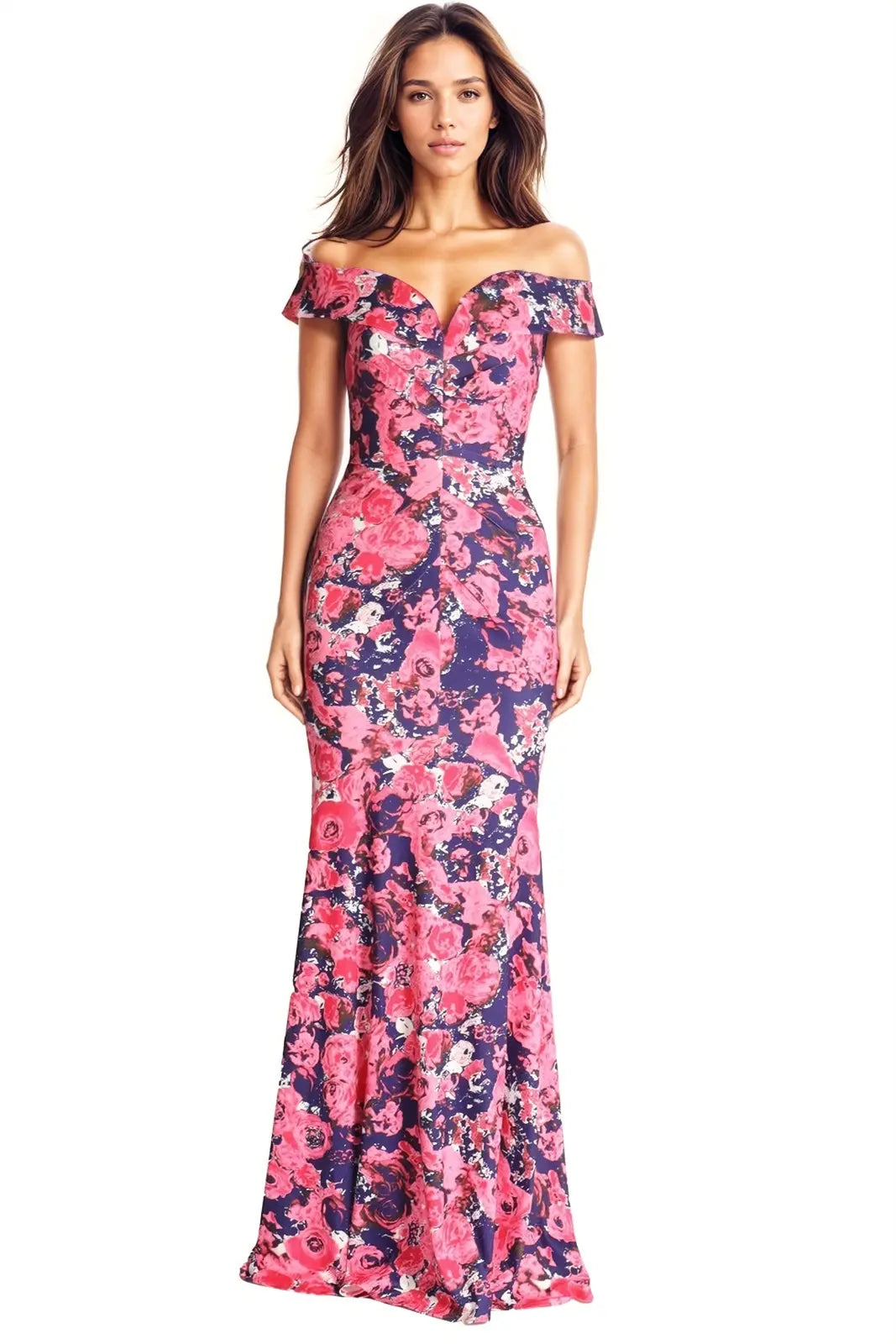 Off The Shoulder Fit and Flare Gown Gown Rene Ruiz Collection