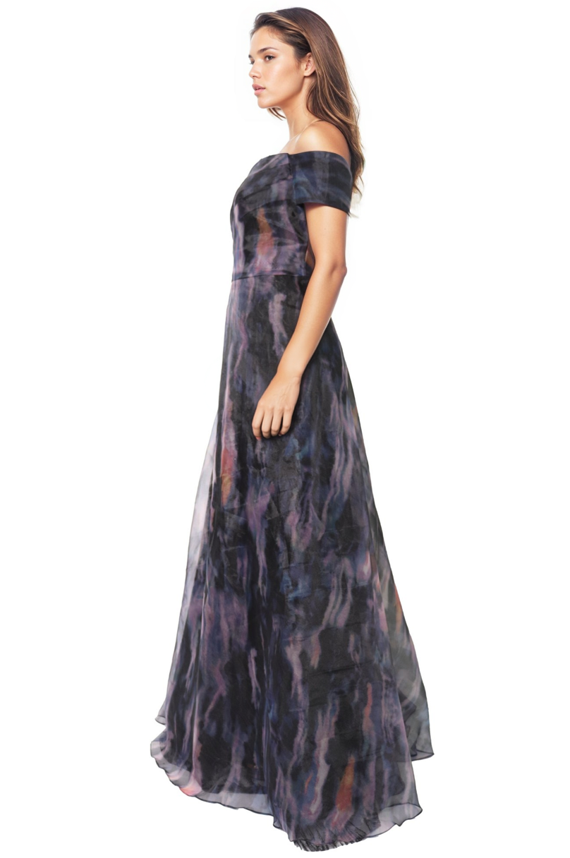 Off The Shoulder Printed Organza A-Line Gown Gown Rene Ruiz Collection