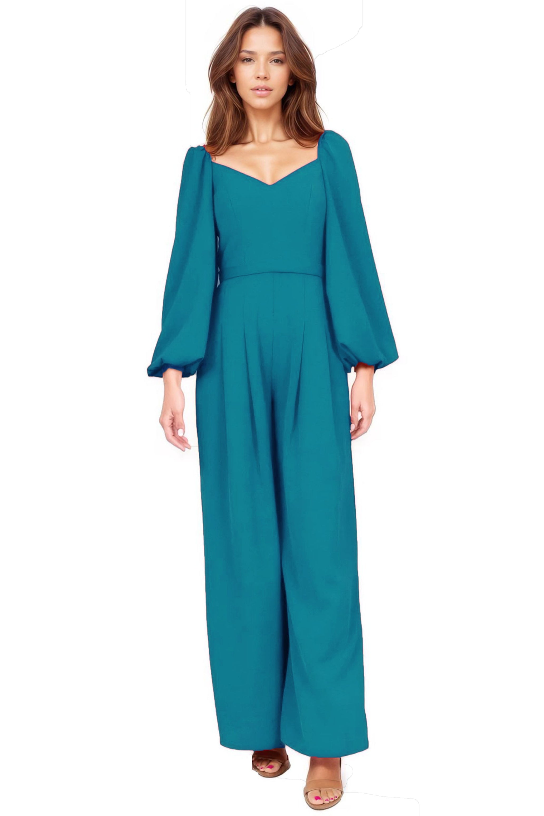 Long Sleeve Jumpsuit Jumpsuit Rene Ruiz Collection 2 Aqua
