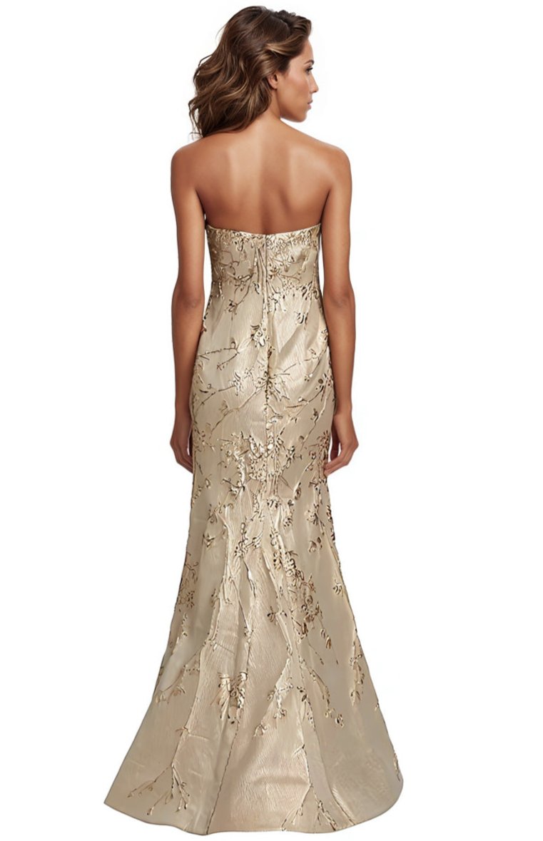 Strapless Fit and Flare Brocade Gown Gown Rene Ruiz Collection