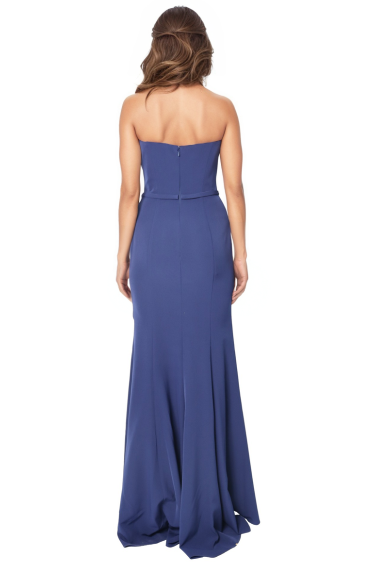 Strapless Ruffle Bow Column Gown Gown Rene Ruiz Collection