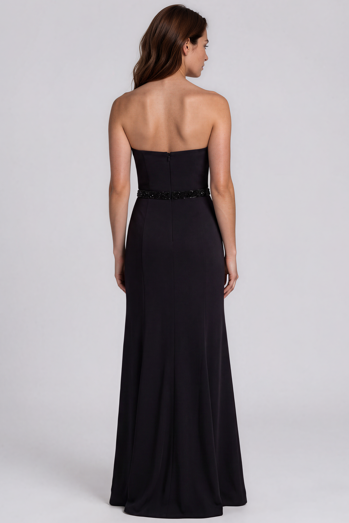 Strapless Crepe Mermaid Gown with 3D Floral Appliqués Gown Rene Ruiz Collection