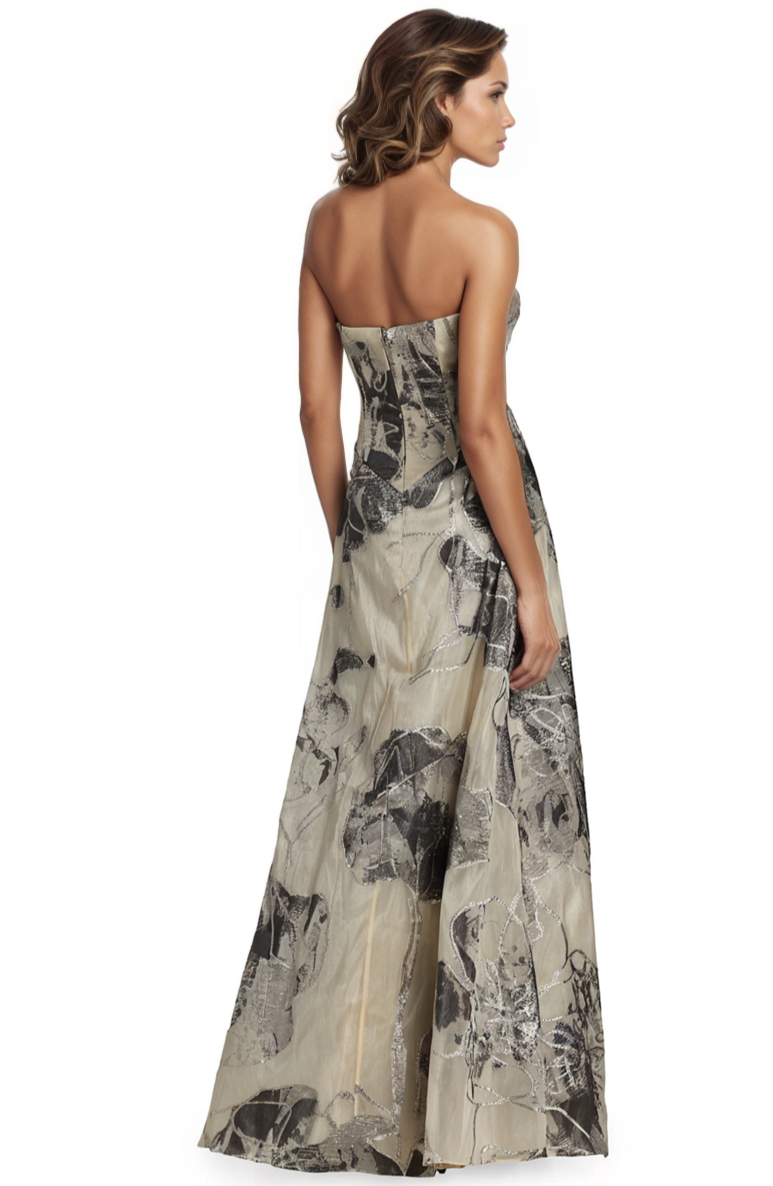 Strapless Floral A-line Fil Coupe Gown Gown Rene Ruiz Collection