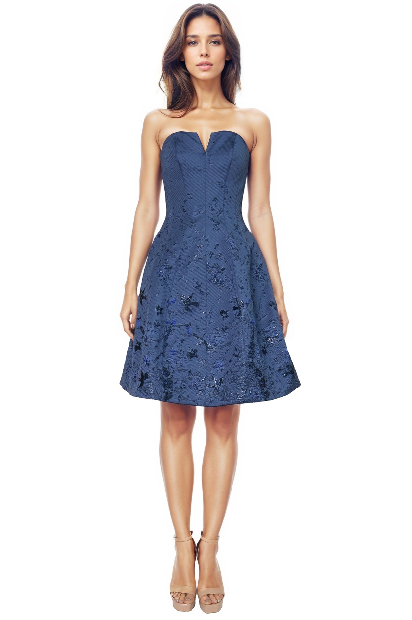 Strapless Textured Brocade A-Line Cocktail Cocktail Rene Ruiz Collection