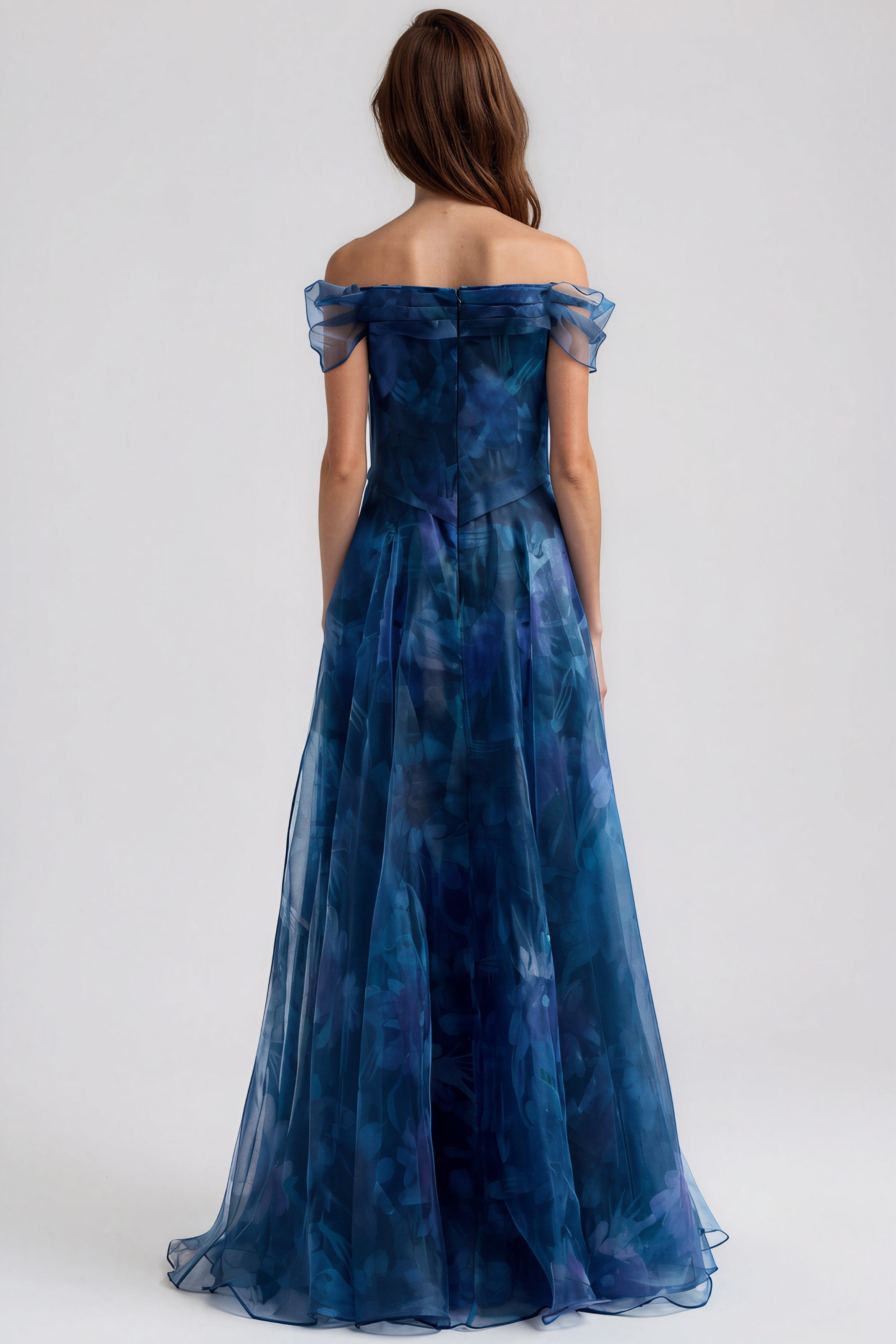 Off The Shoulder Floral Organza A-Line Gown (boca stock) Gown Rene Ruiz Collection