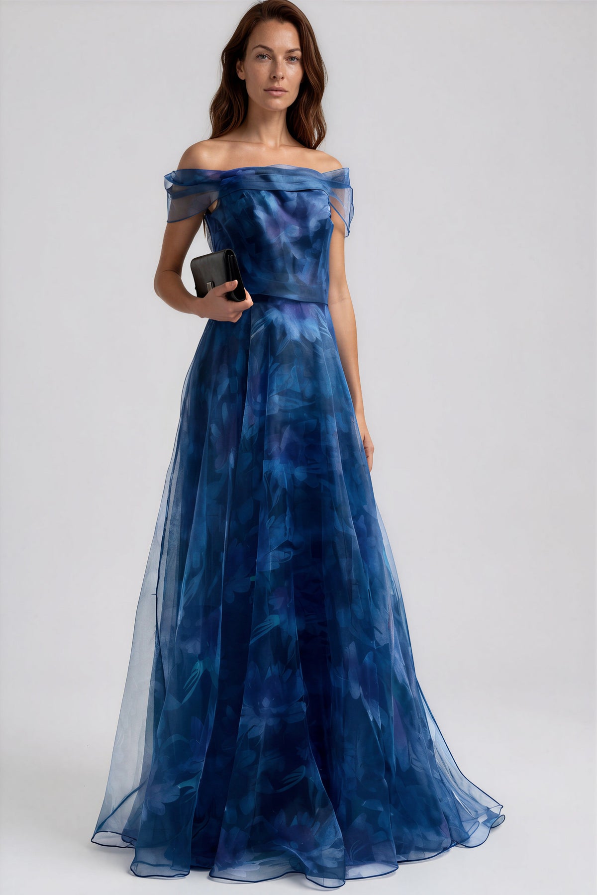 Off The Shoulder Floral Organza A-Line Gown Gown Rene Ruiz Collection