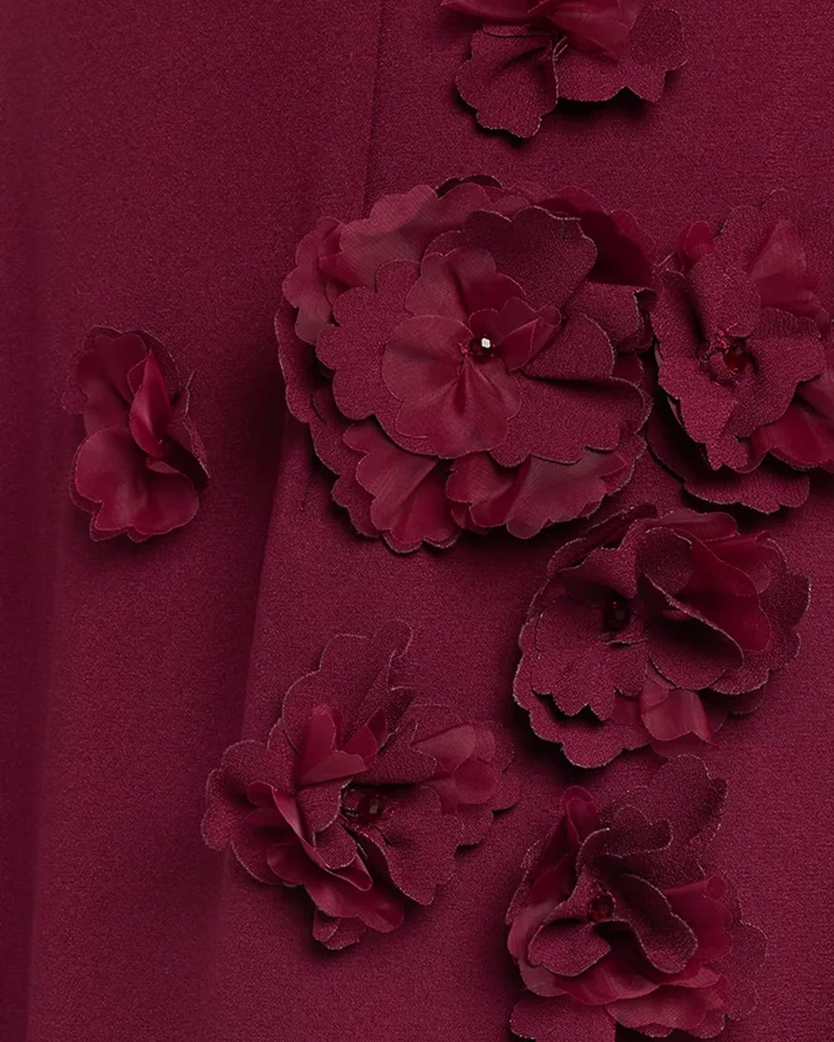 Strapless Crepe 3D Floral Appliqués Fit And Flare Gown Gown Rene Ruiz Collection