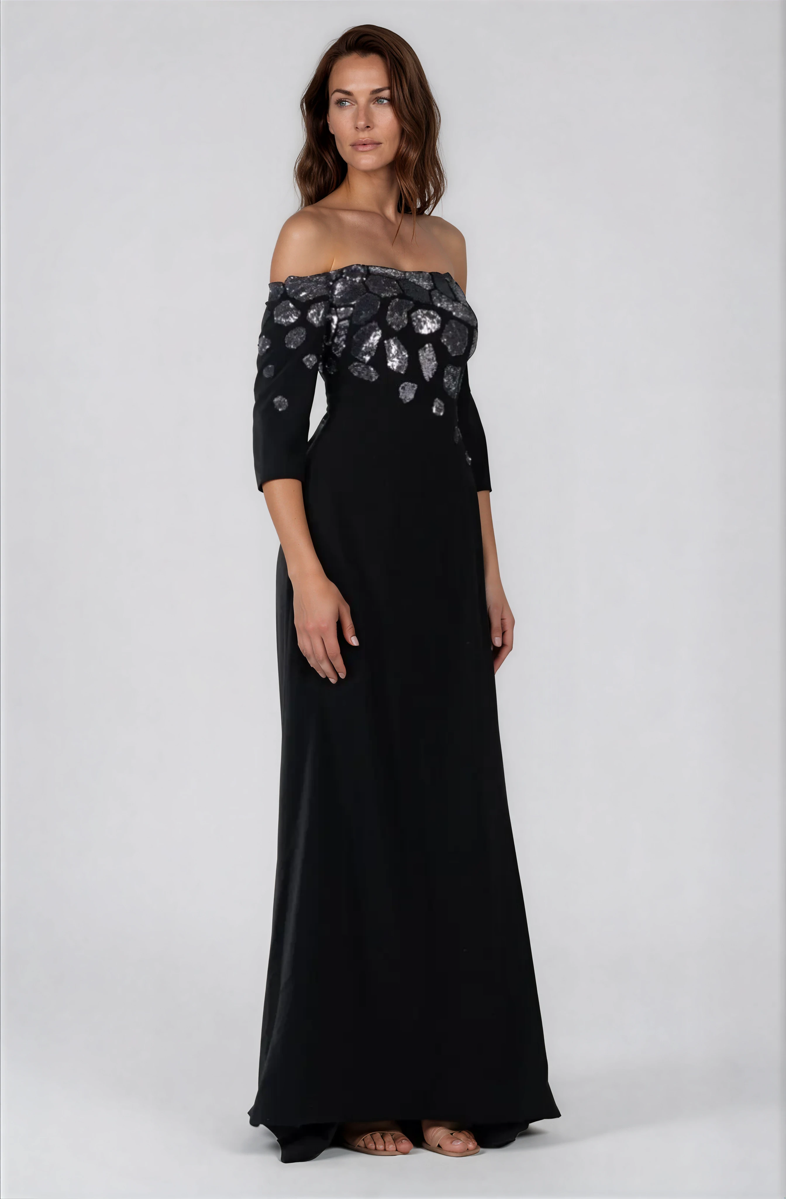 Off the Shoulder 3/4 Sleeve Gown Gown Rene Ruiz Collection
