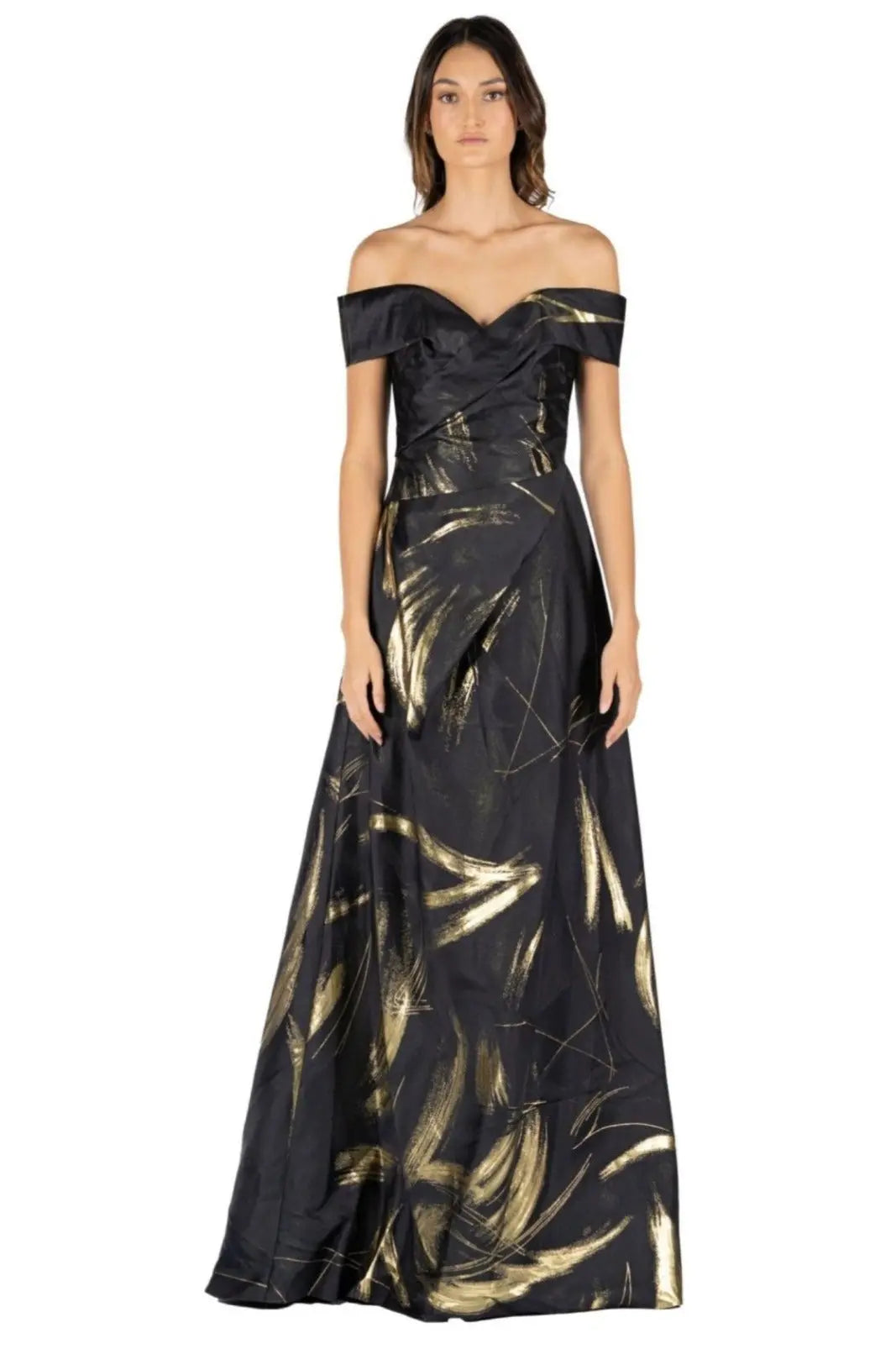 Off The Shoulder Brocade Gown Gown Rene Ruiz Collection 0 Black