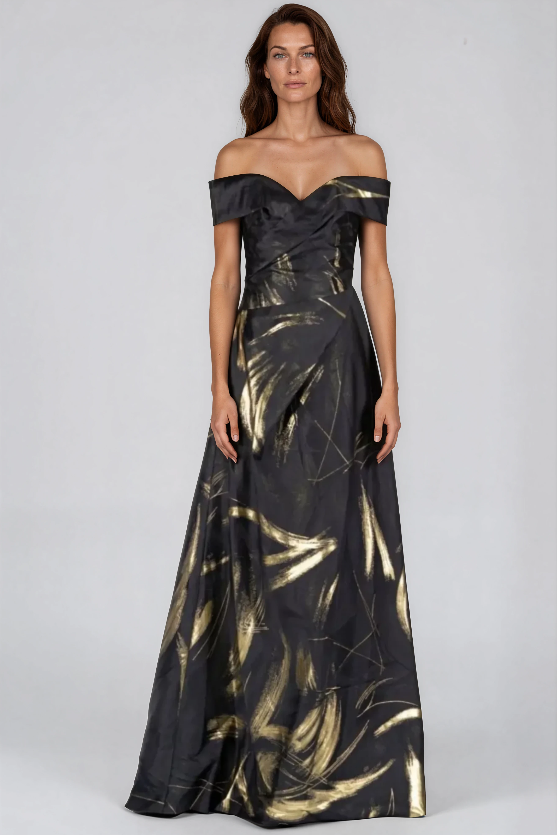 Off The Shoulder Brocade Gown Gown Rene Ruiz Collection 0 Black