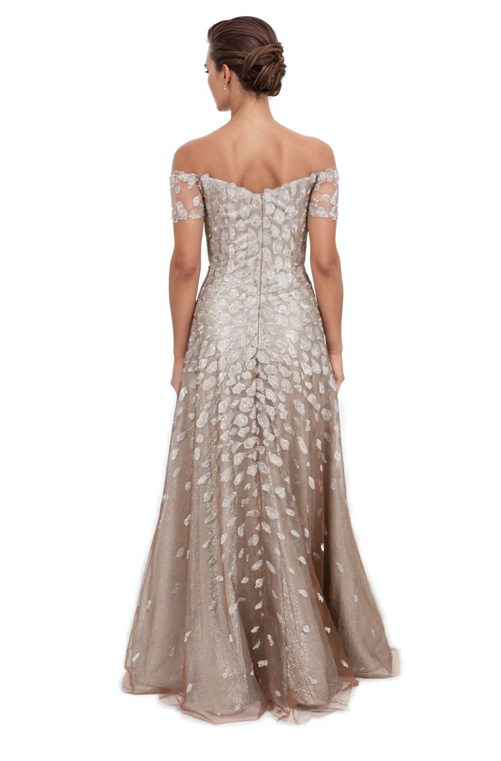Off The Shoulder A-Line Embroidered Gown Gown Rene Ruiz Collection