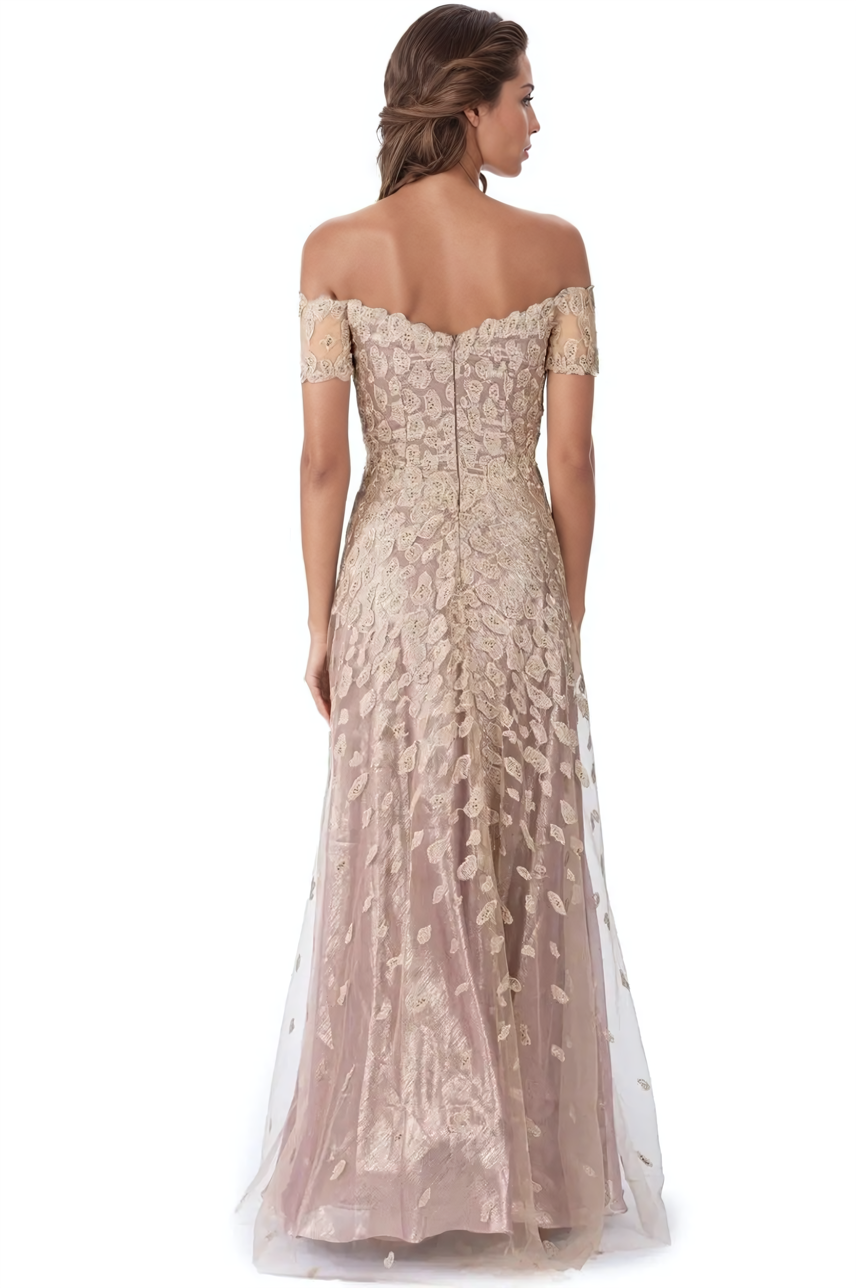 Off The Shoulder A-Line Embroidered Gown Gown Rene Ruiz Collection
