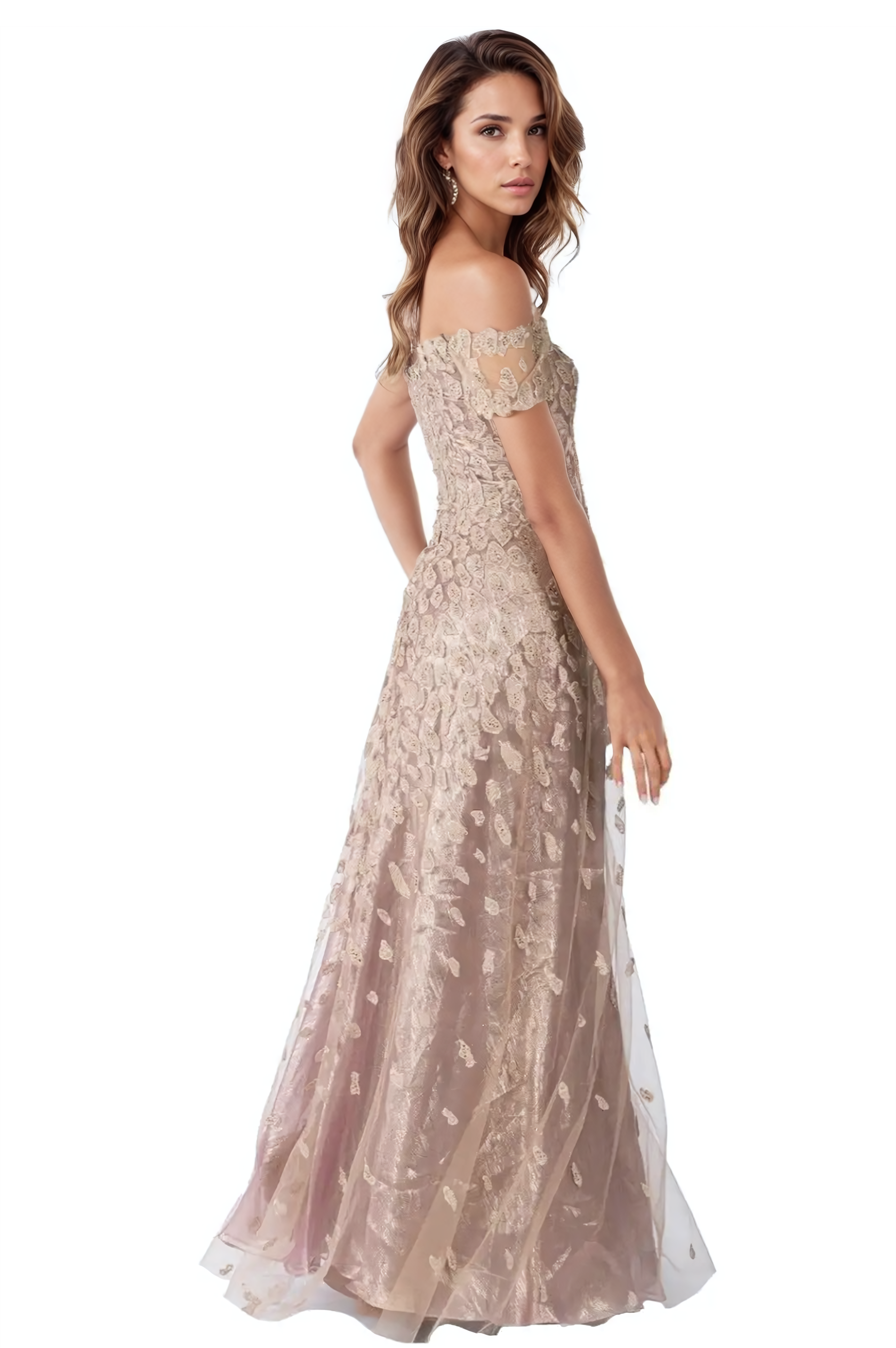 Off The Shoulder A-Line Embroidered Gown Gown Rene Ruiz Collection