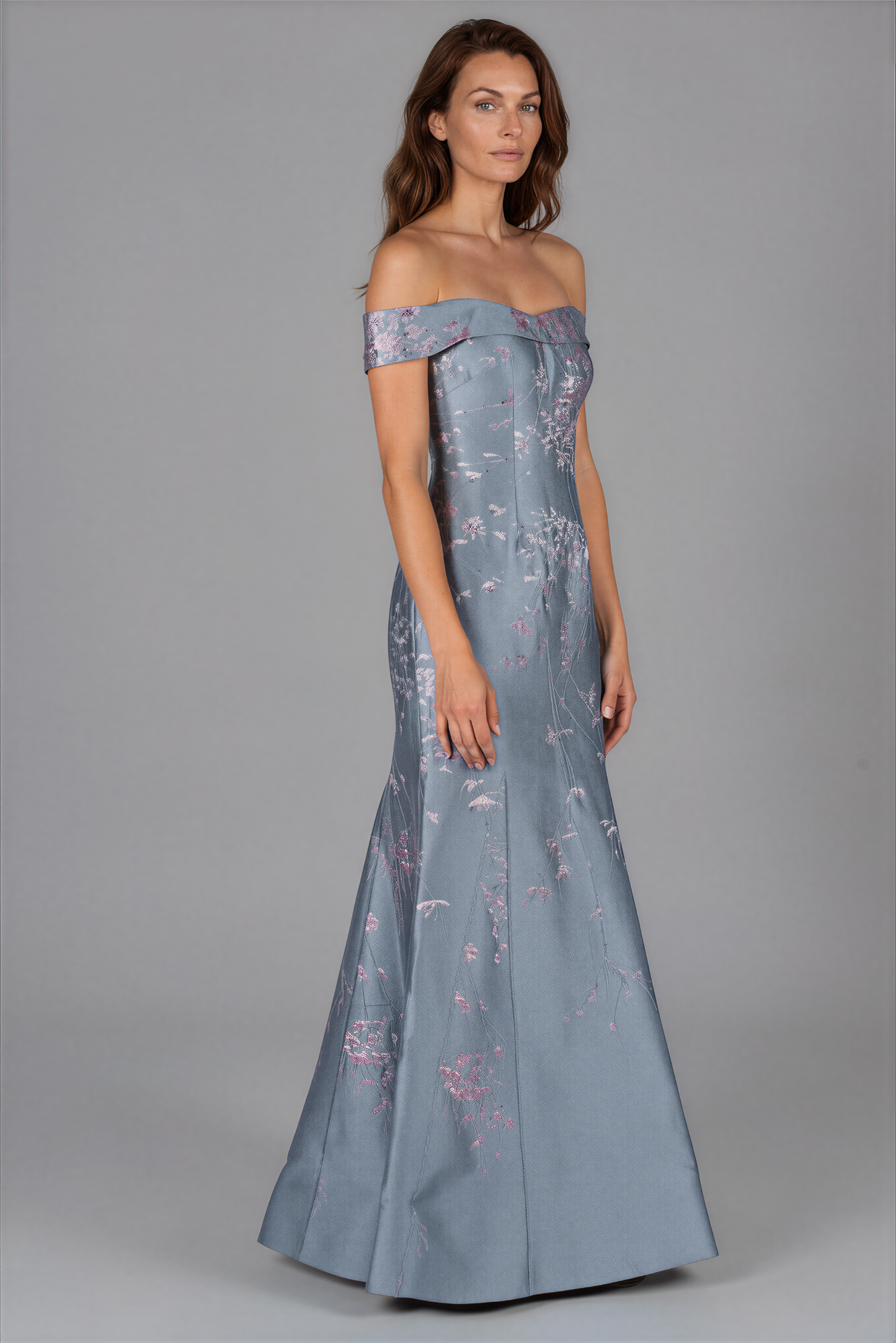 Off The Shoulder Fit and Flare Gown Gown Rene Ruiz Collection