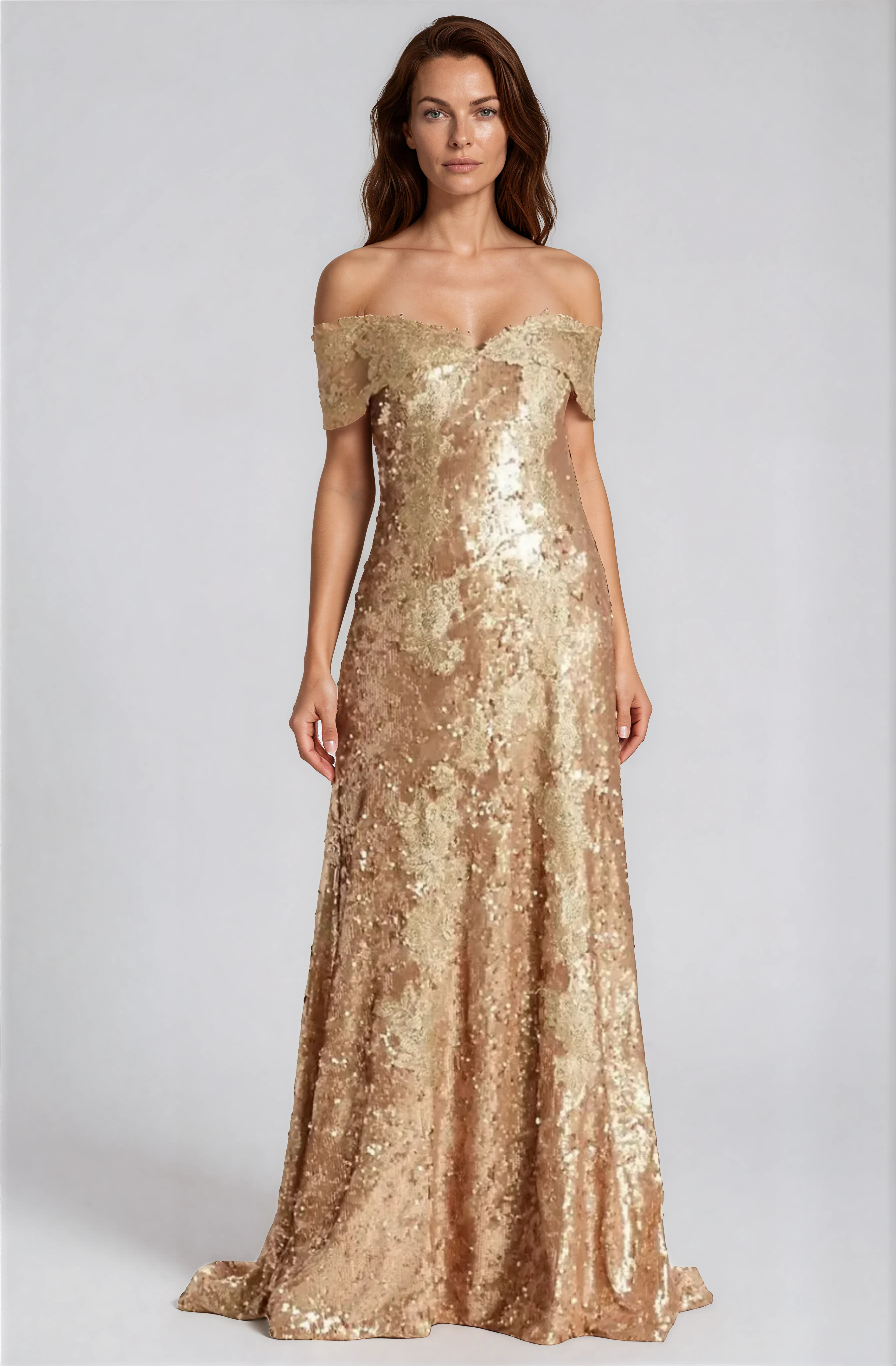 Off The Shoulder Sequin Gown Gown Rene Ruiz Collection
