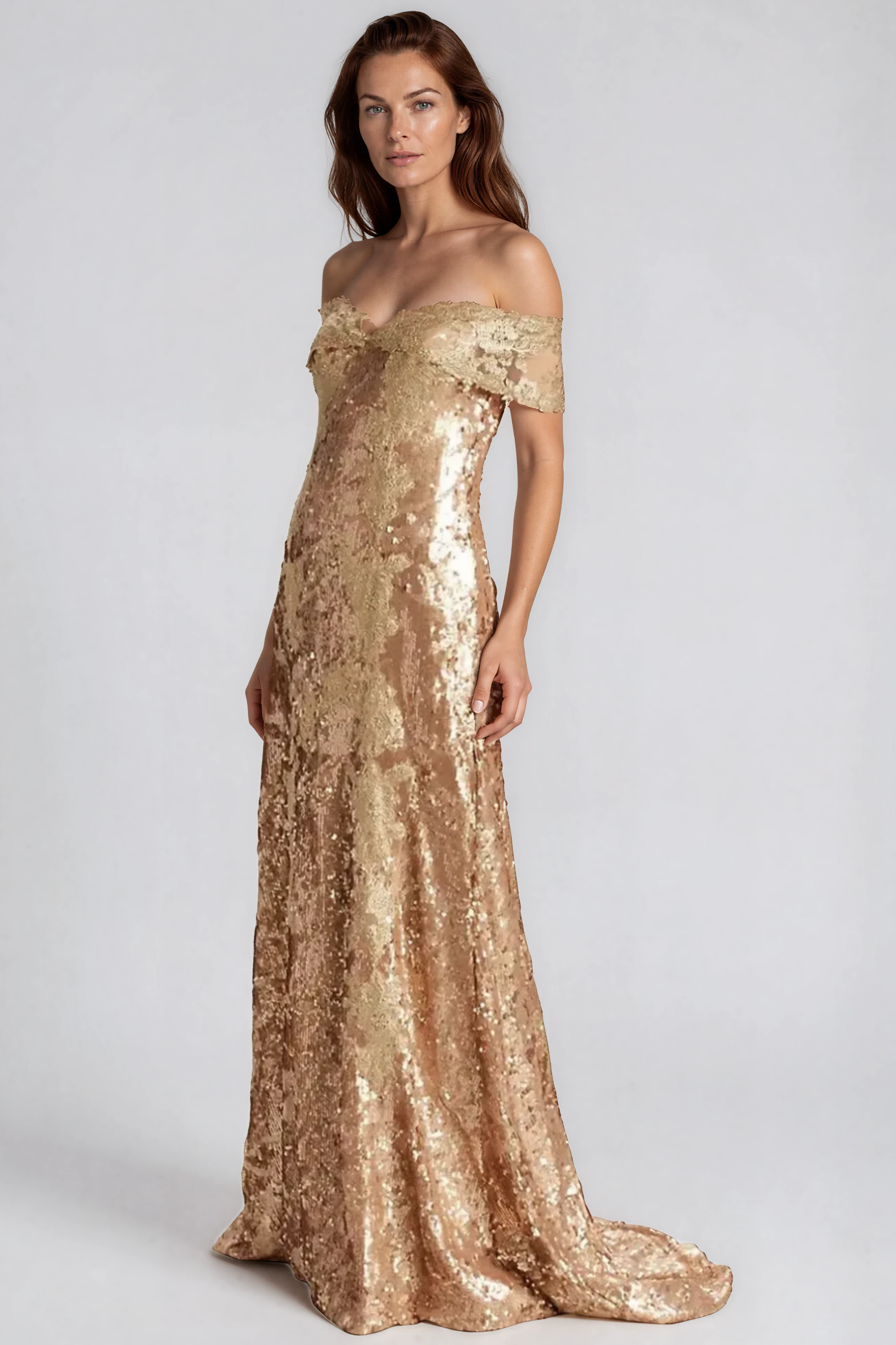 Off The Shoulder Sequin Gown Gown Rene Ruiz Collection