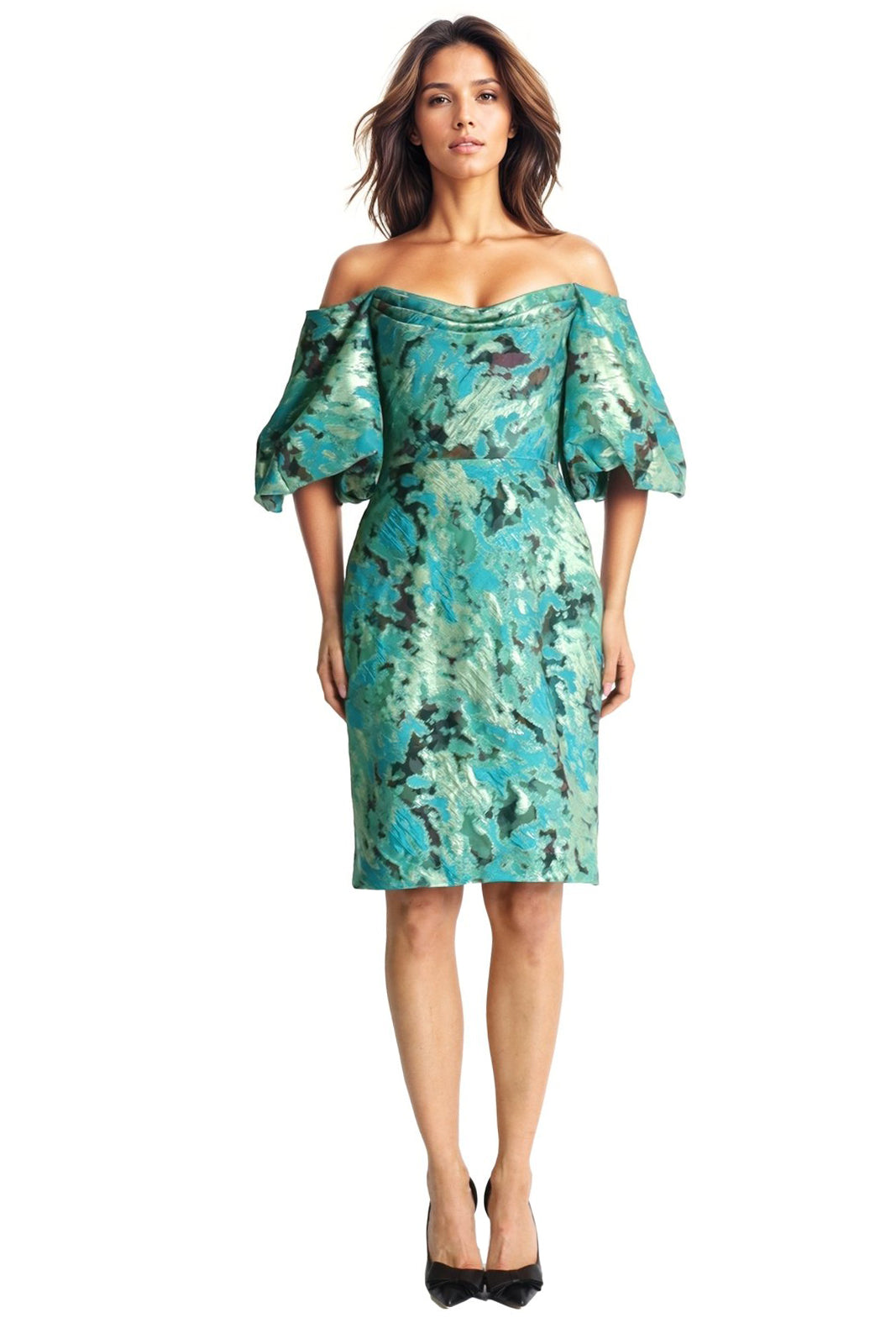 Off The Shoulder Puff Sleeve Fil Coupe Cocktail Cocktail Rene Ruiz Collection