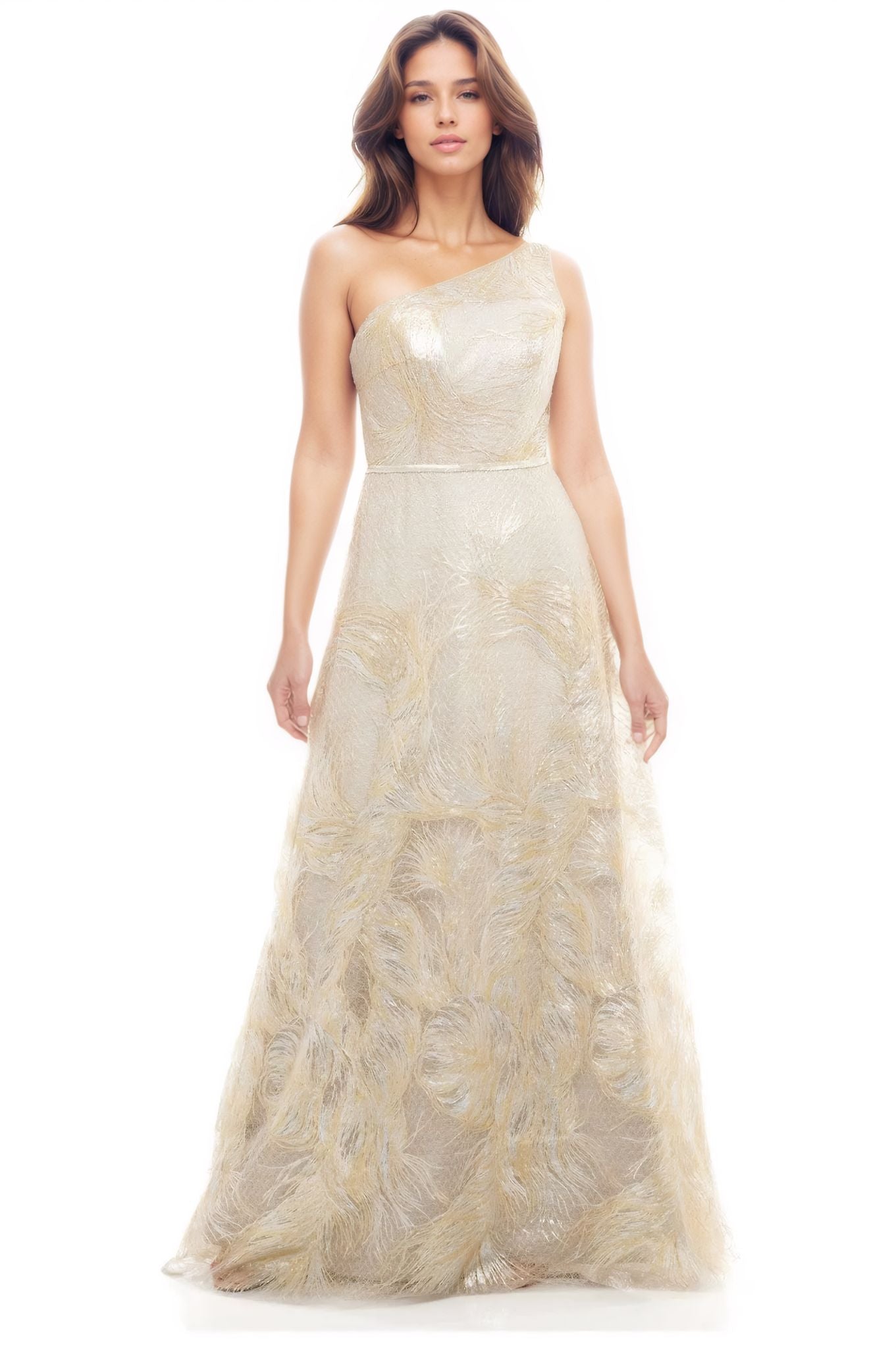 One Shoulder Embroidered A-Line Gown