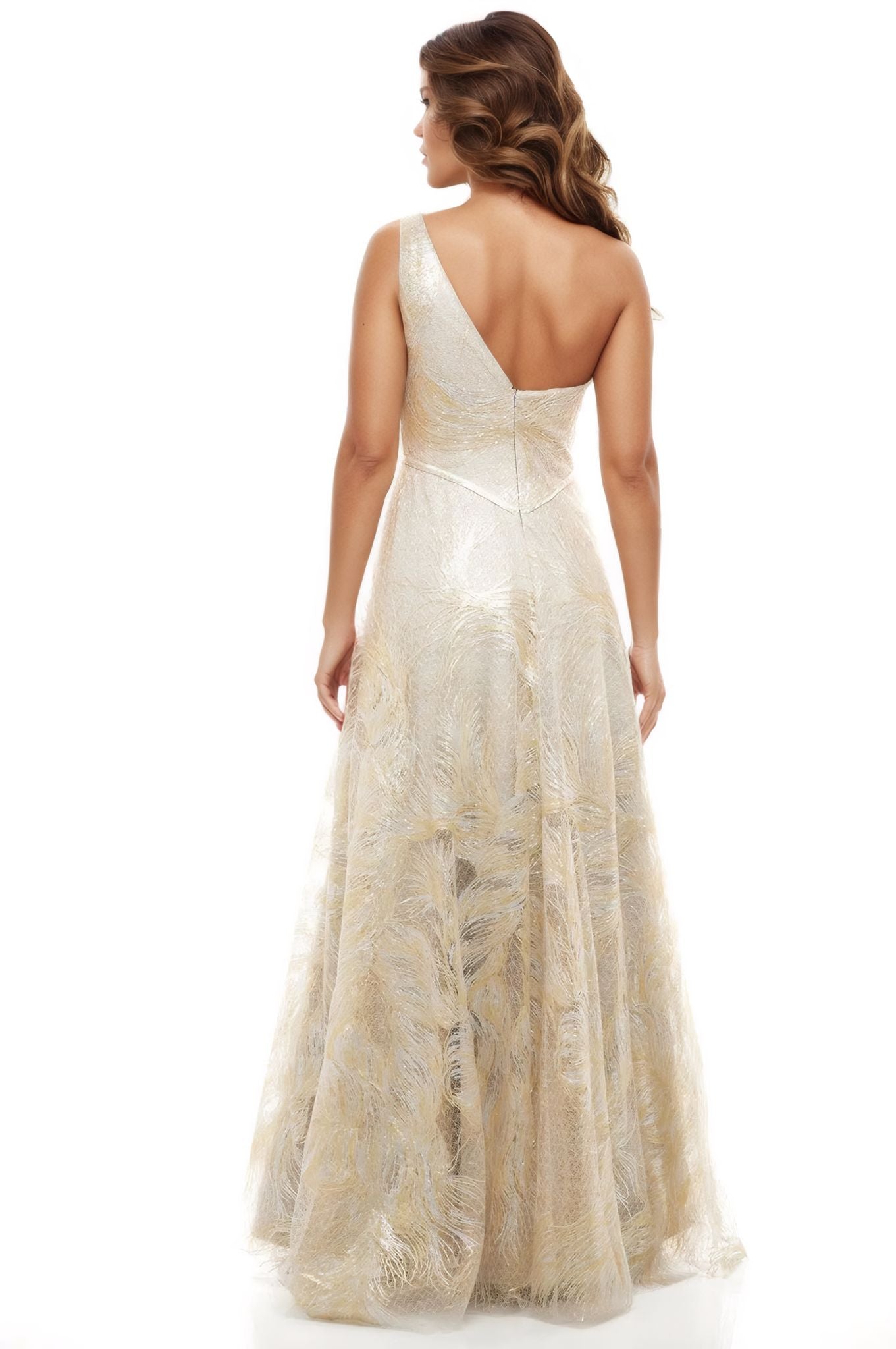 One Shoulder Embroidered A-Line Gown