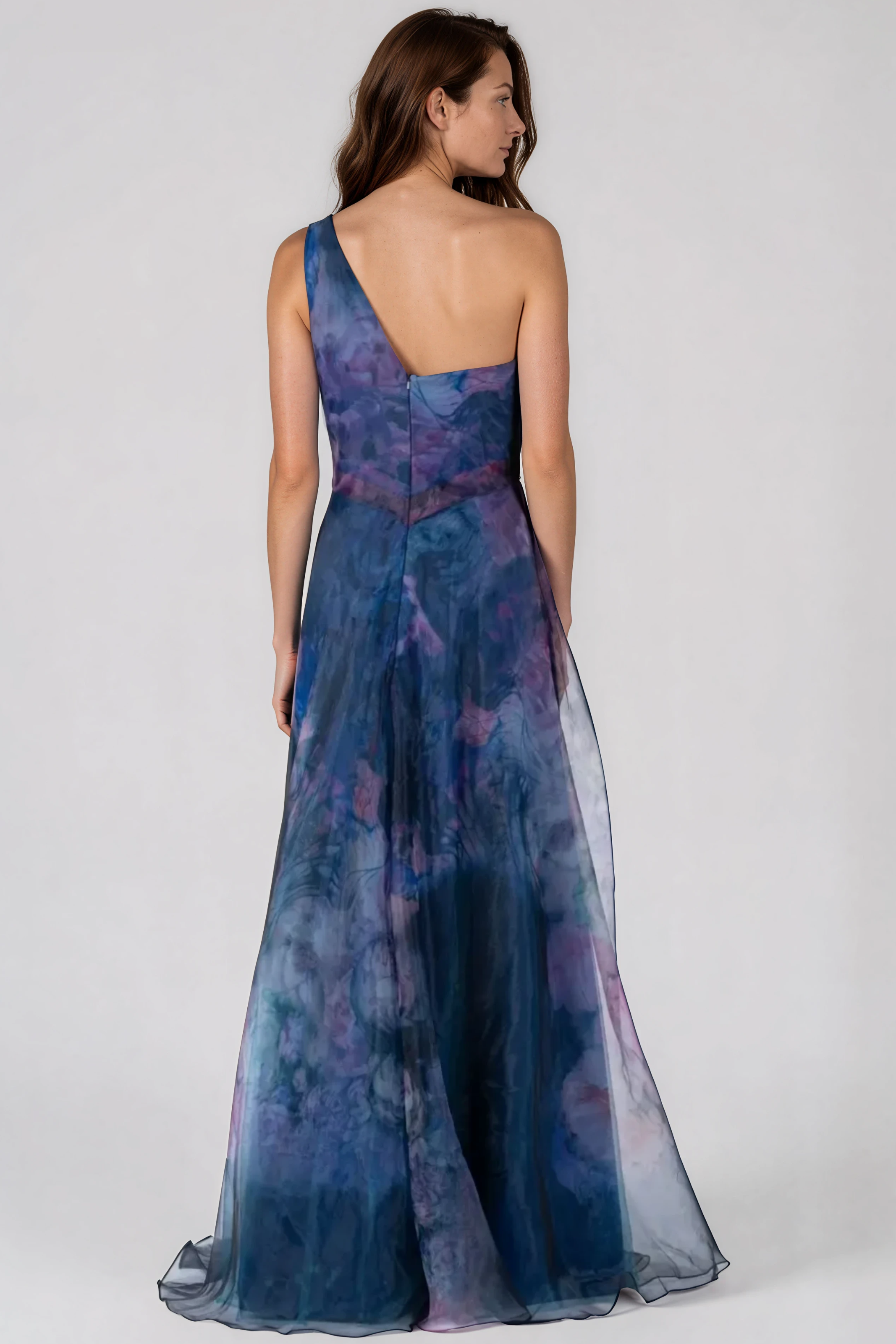 One Shoulder A - Line Organza Gown Gown Rene Ruiz Collection