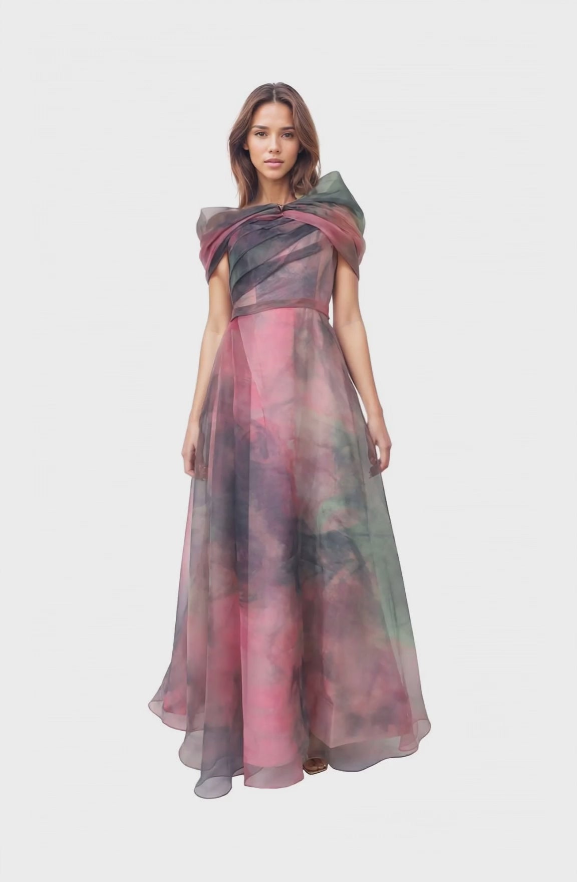 Twisted Off-The-Shoulder Organza Gown Gown Rene Ruiz Collection