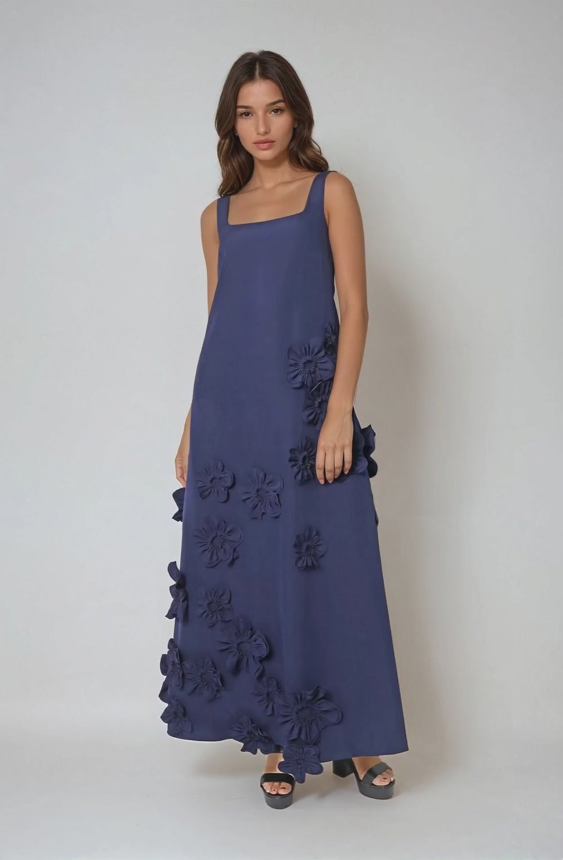 3D Floral Appliqué Crepe Gown Gown Rene Ruiz Collection