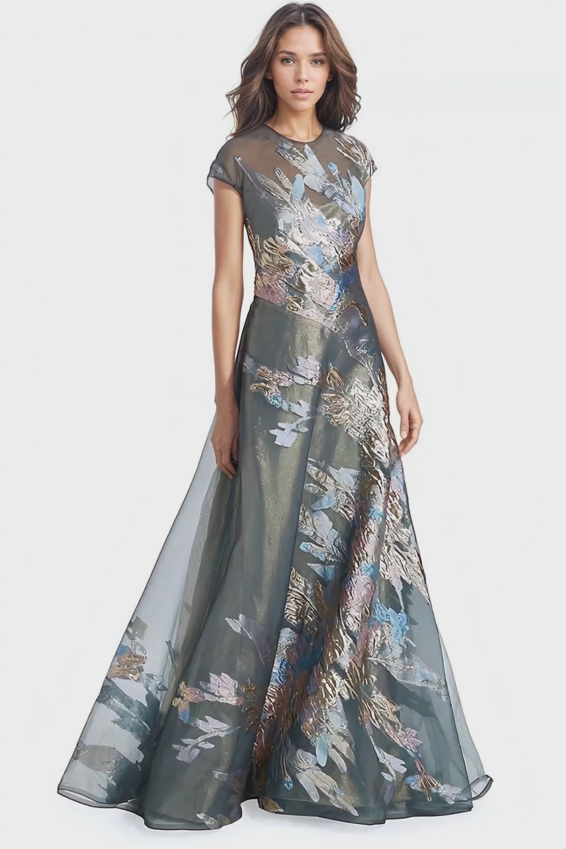 Cap Sleeve Illusion Fil Coupe Gown Gown Rene Ruiz Collection
