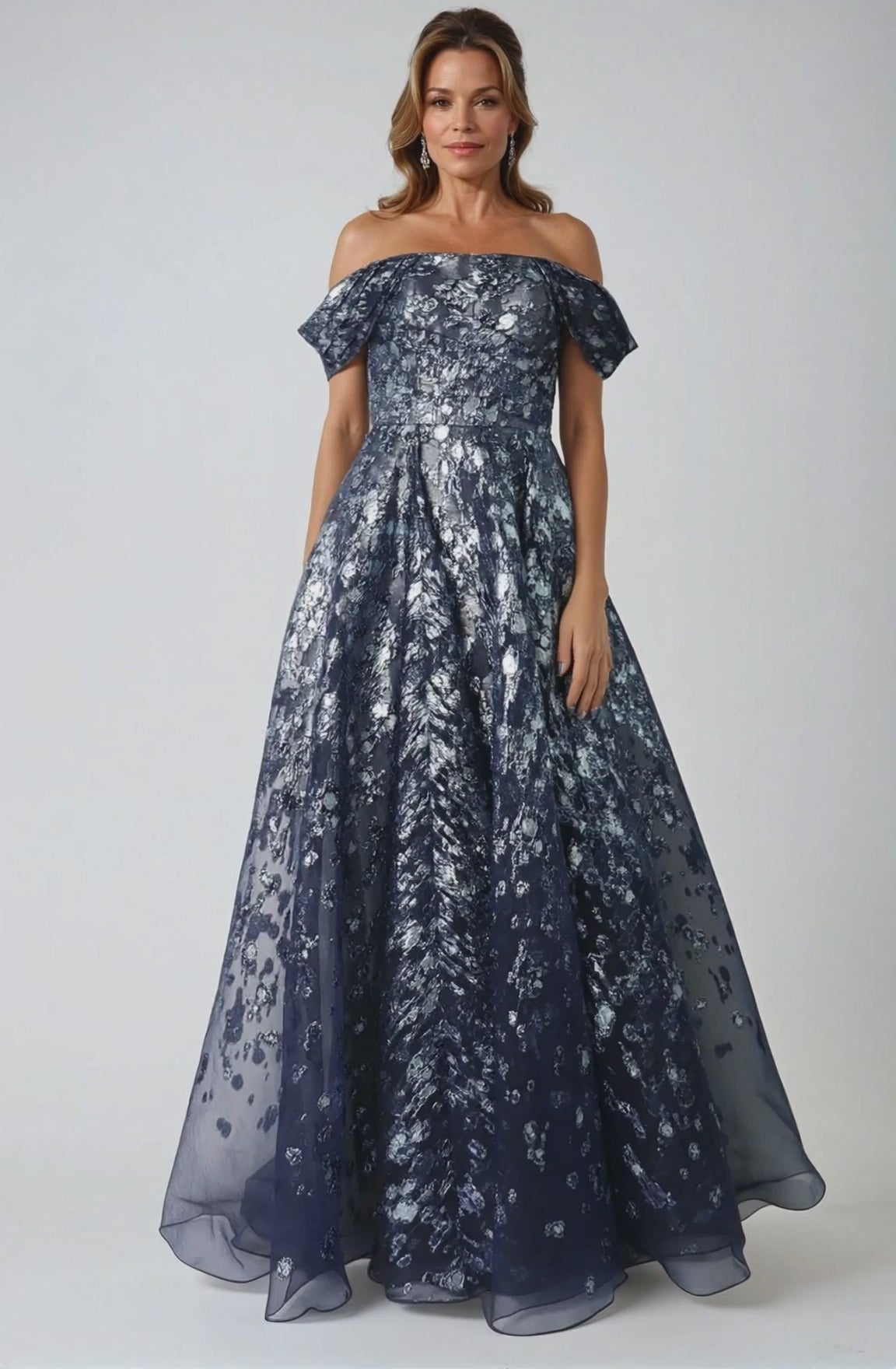 Off The Shoulder Fil Coupé A-Line Gown Gown Rene Ruiz Collection