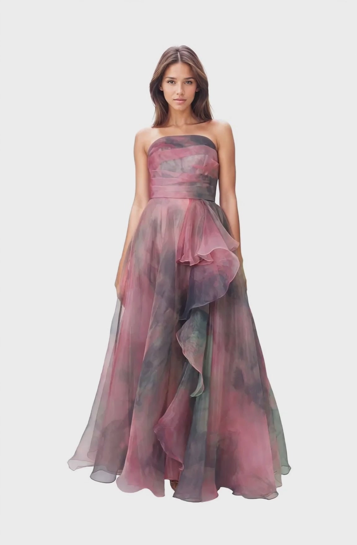 Strapless Ruffled Organza A-Line Gown Gown Rene Ruiz Collection