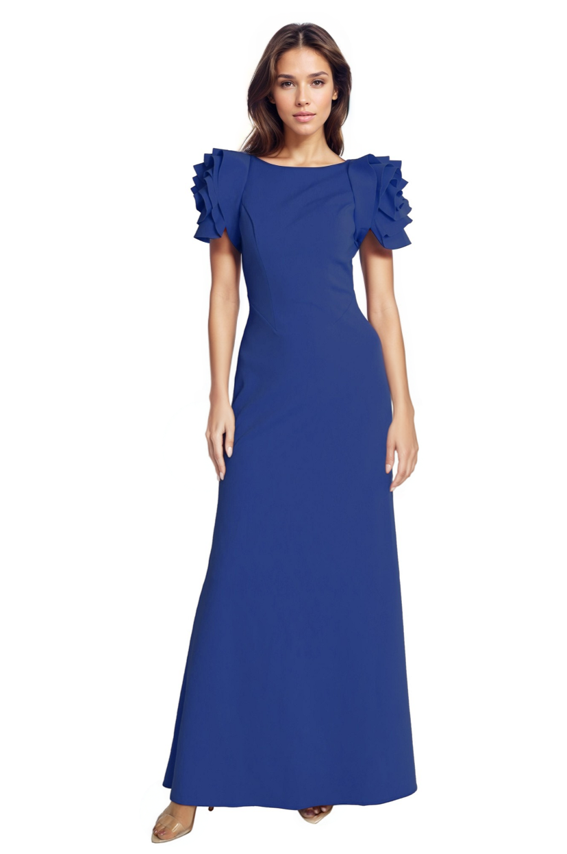 3D Floral Sleeve Fit and Flare Scuba Gown Rene Ruiz Collection