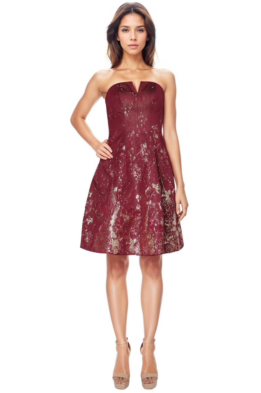 Strapless Textured Brocade A-Line Cocktail Cocktail Rene Ruiz Collection