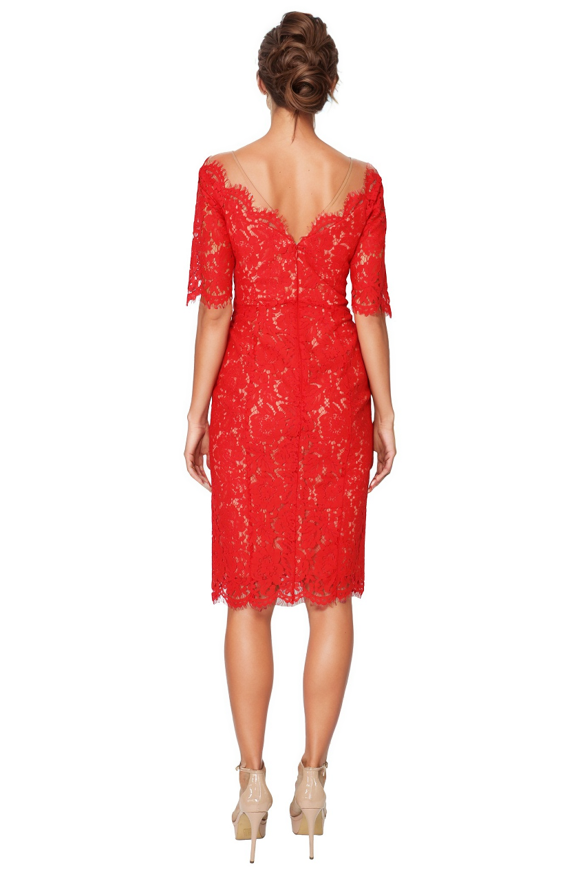 3/4 Sleeve Illusion Lace Cocktail Cocktail Rene Ruiz Collection